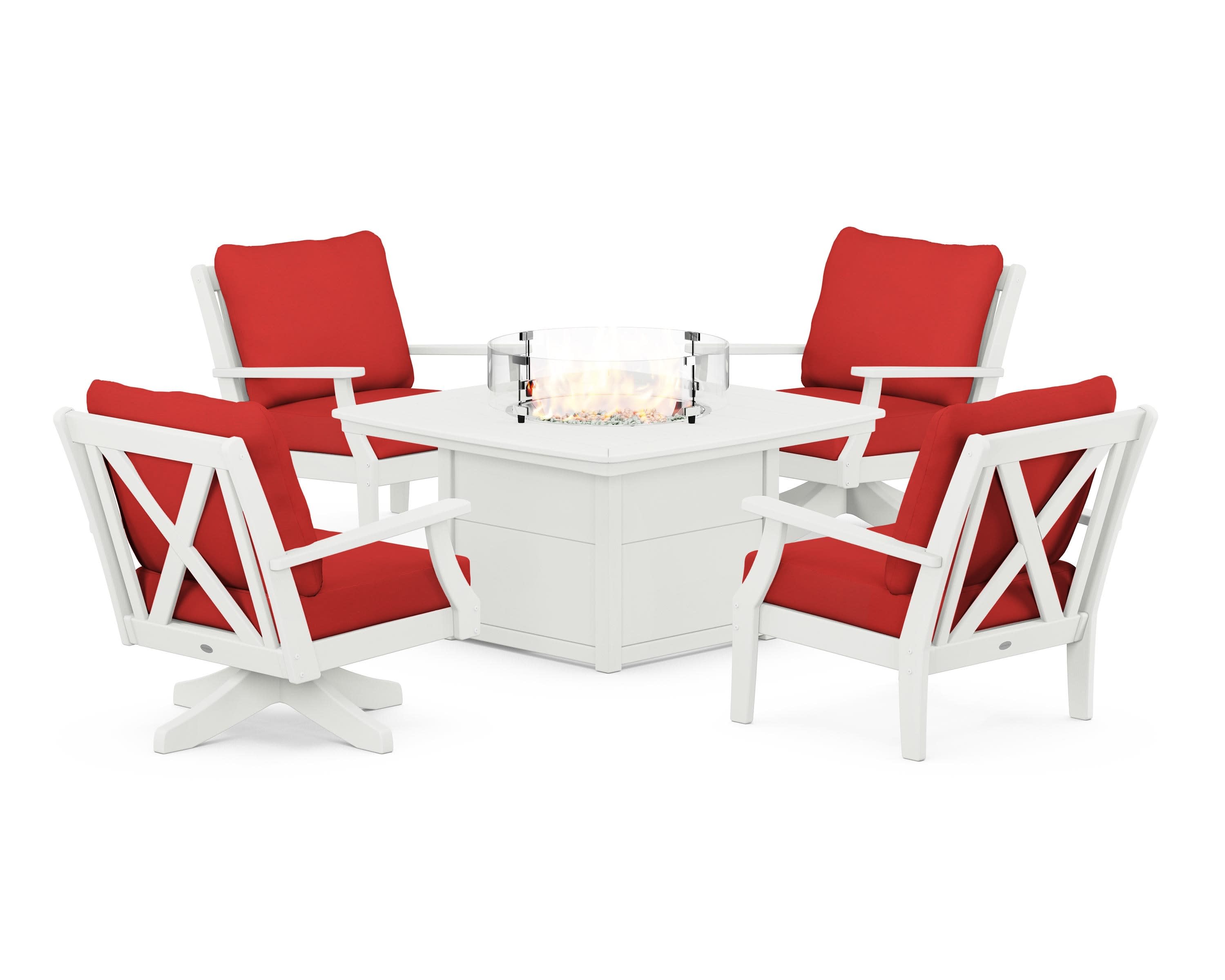 Braxton 5-Piece Deep Seating Set with Fire Table in Vintage White / Crimson Linen