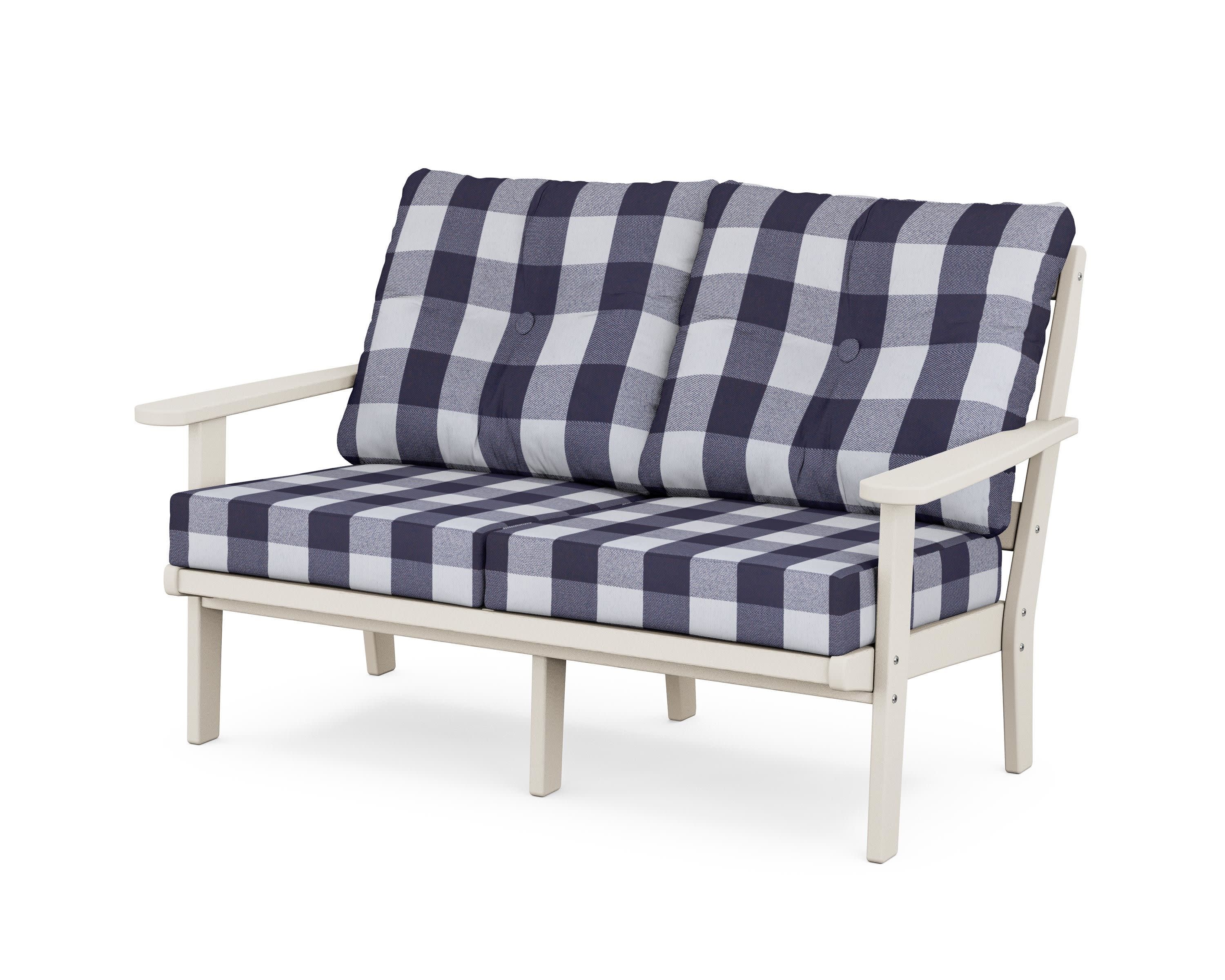 Mission Deep SeatingLoveseat in Sand / Buffalo Plaid Navy