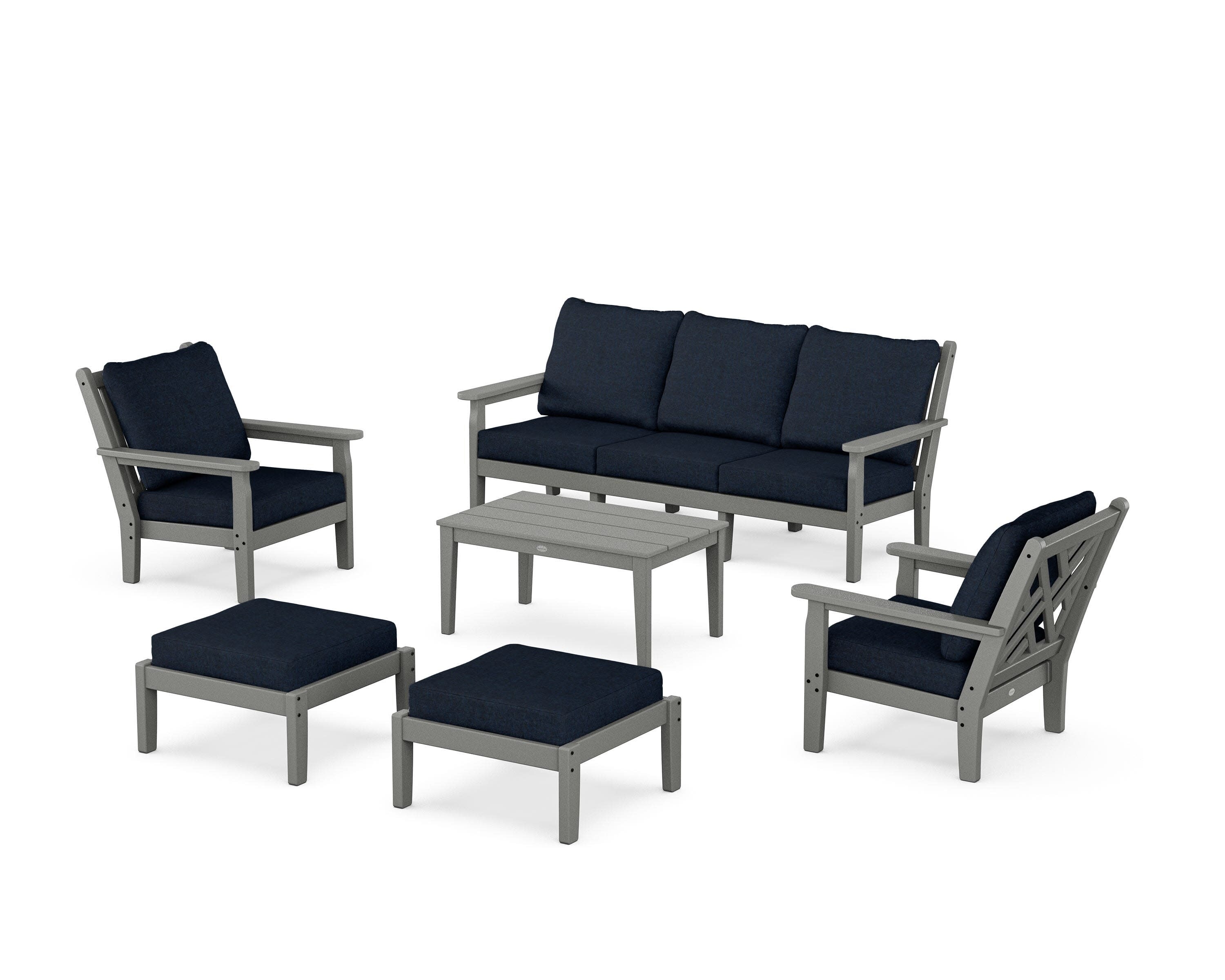 Chippendale 6-Piece Lounge Sofa Set in Slate Grey / Marine Indigo