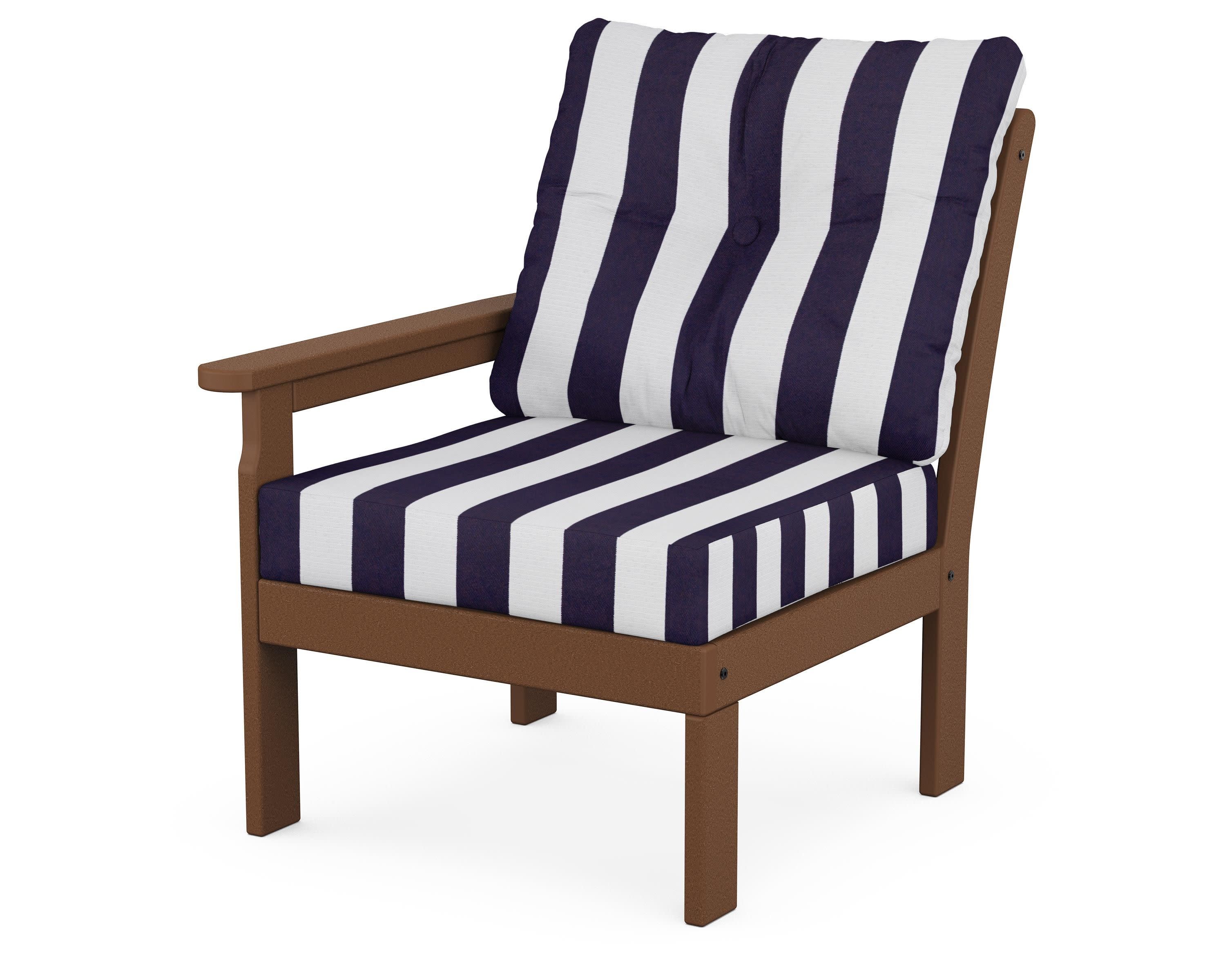 Vineyard Modular Left Arm Chair in Teak / Cabana Stripe Navy