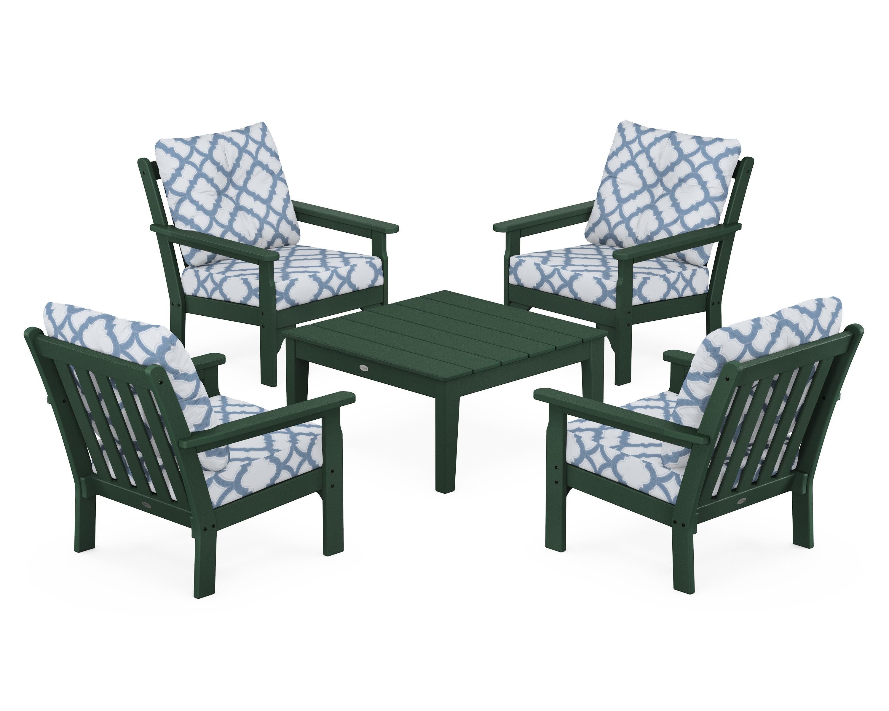 Vineyard 5-Piece Deep Seating Conversation Set in Green / Trellis Sky Blue