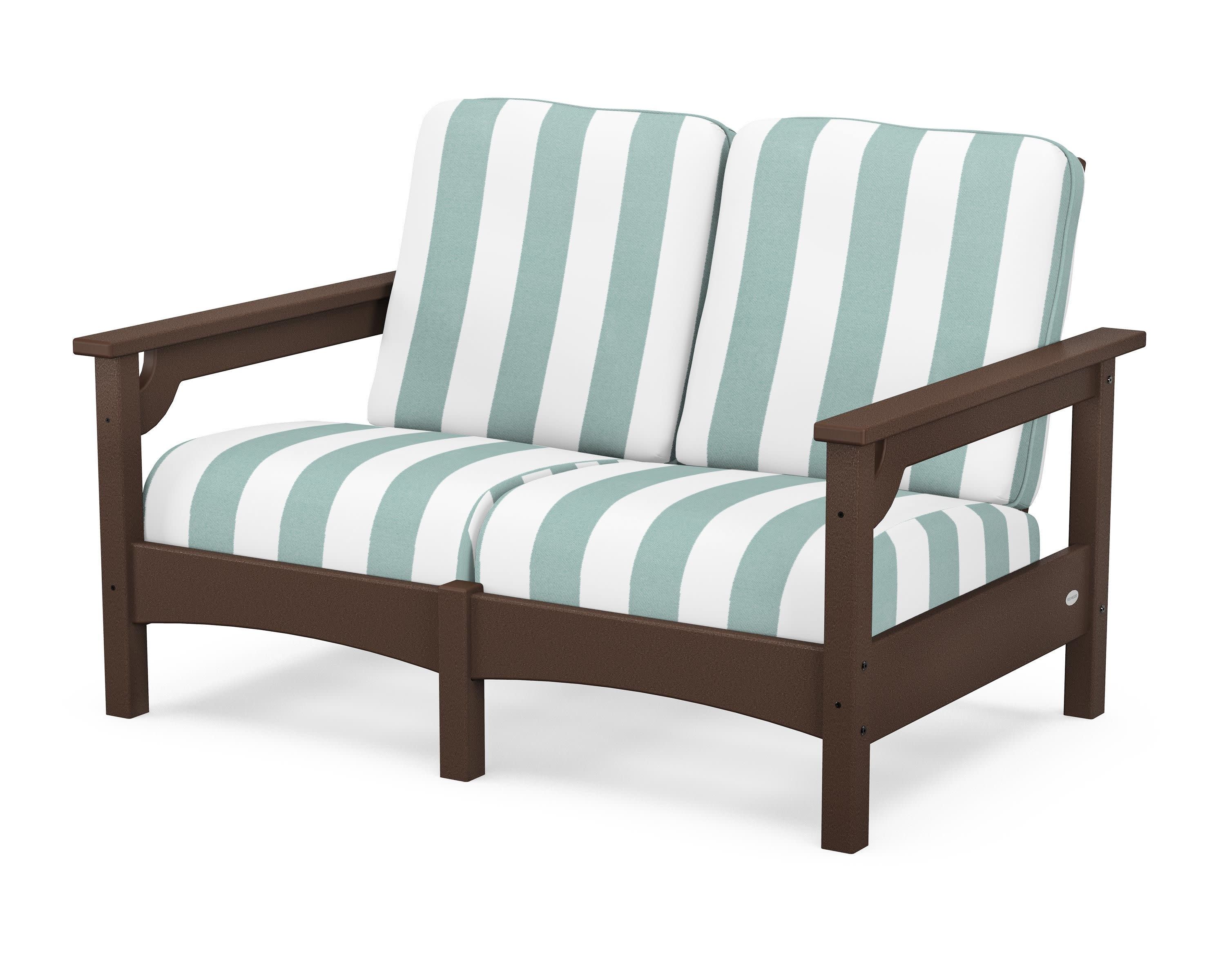 Club Loveseat in Mahogany / Cabana Stripe Glacier Spa