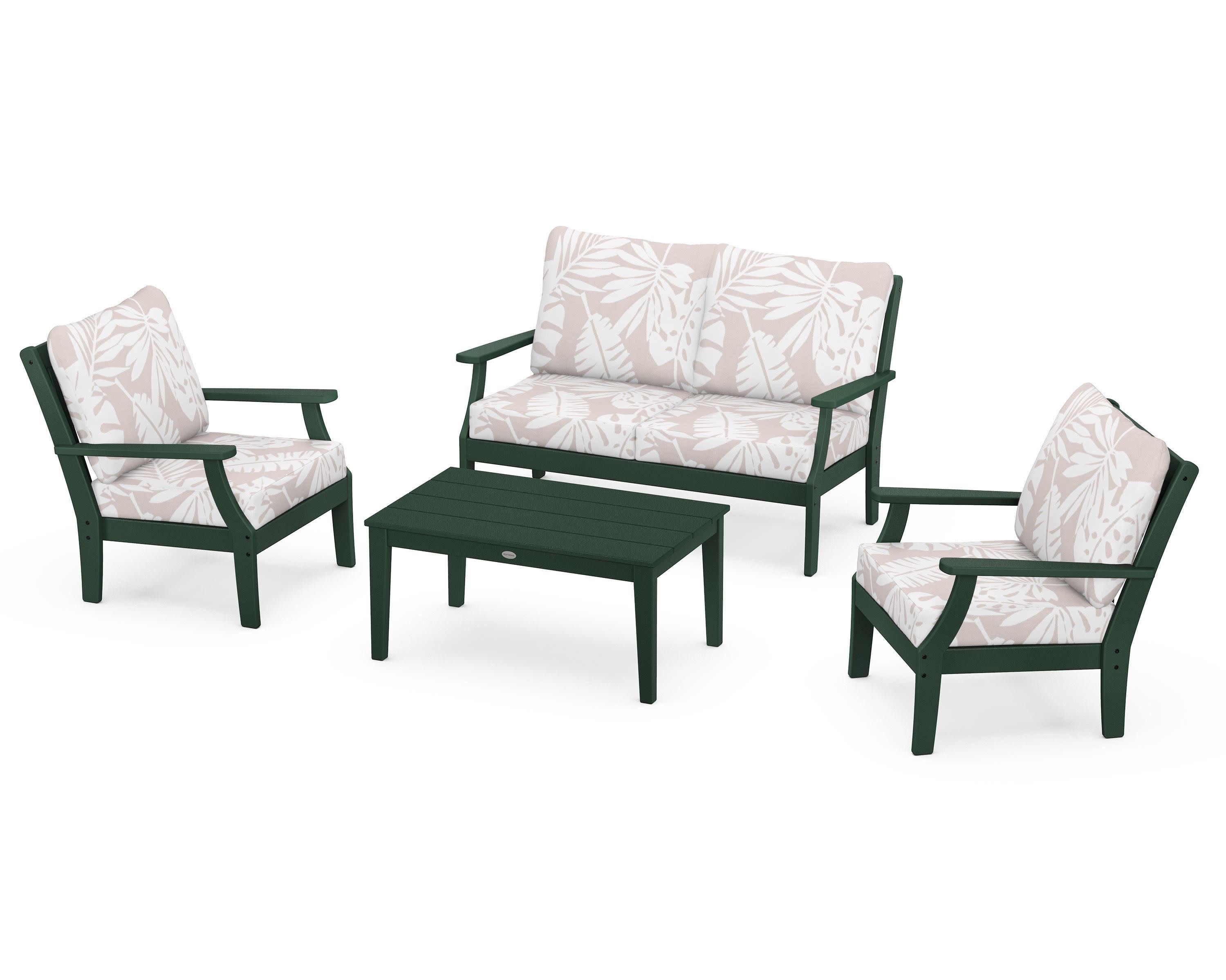 Braxton 4-Piece Deep Seating Chair Set in Green / Leaf Dune Burlap