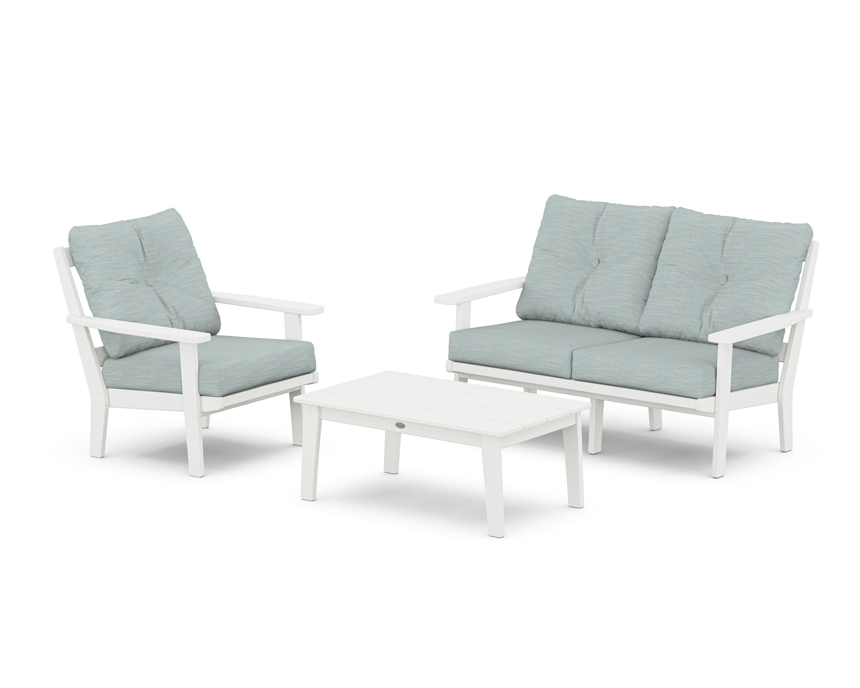 Oxford 3-Piece Deep Seating Set with Loveseat in White / Soothe Mist