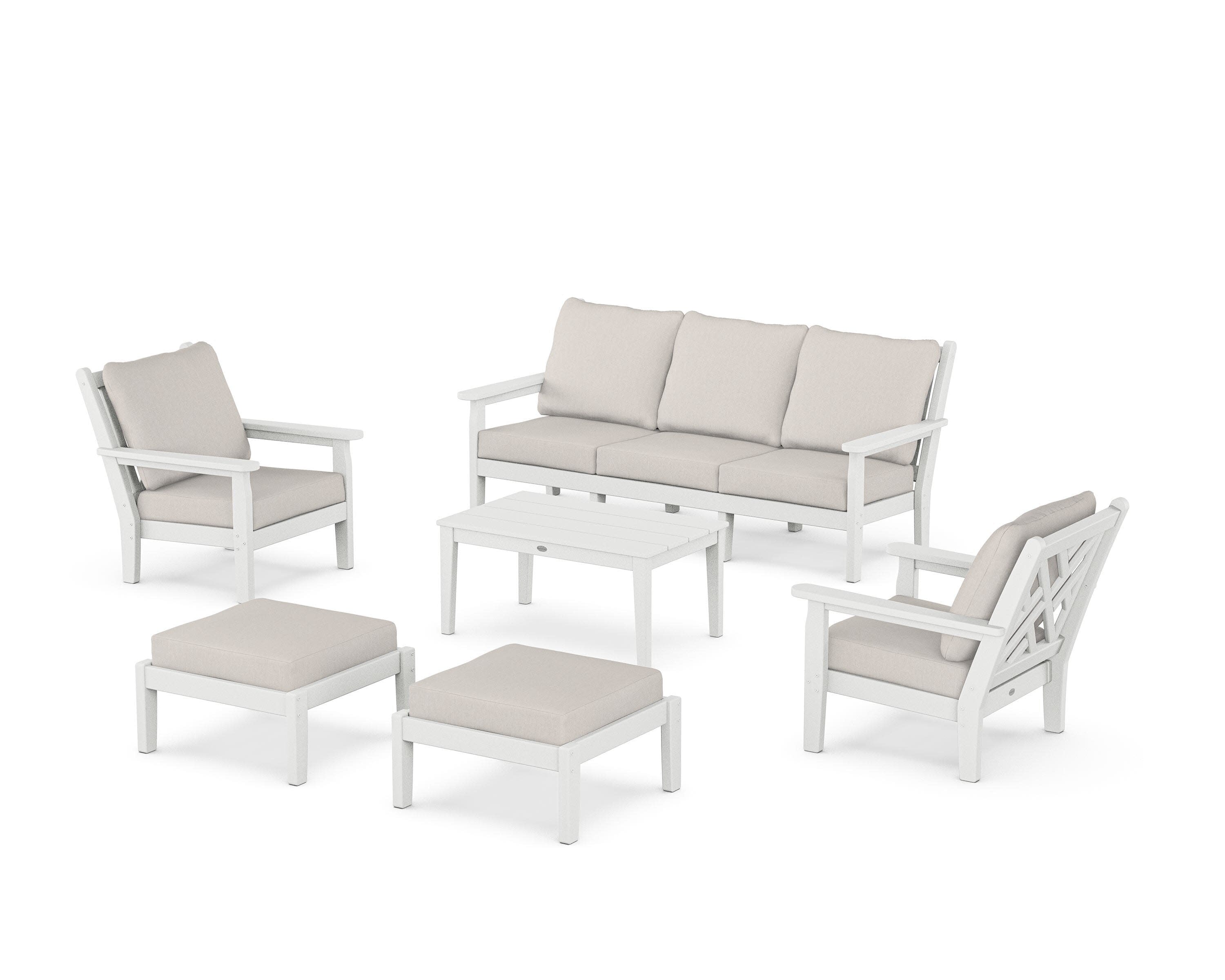 Chippendale 6-Piece Lounge Sofa Set in White / Cast Ash
