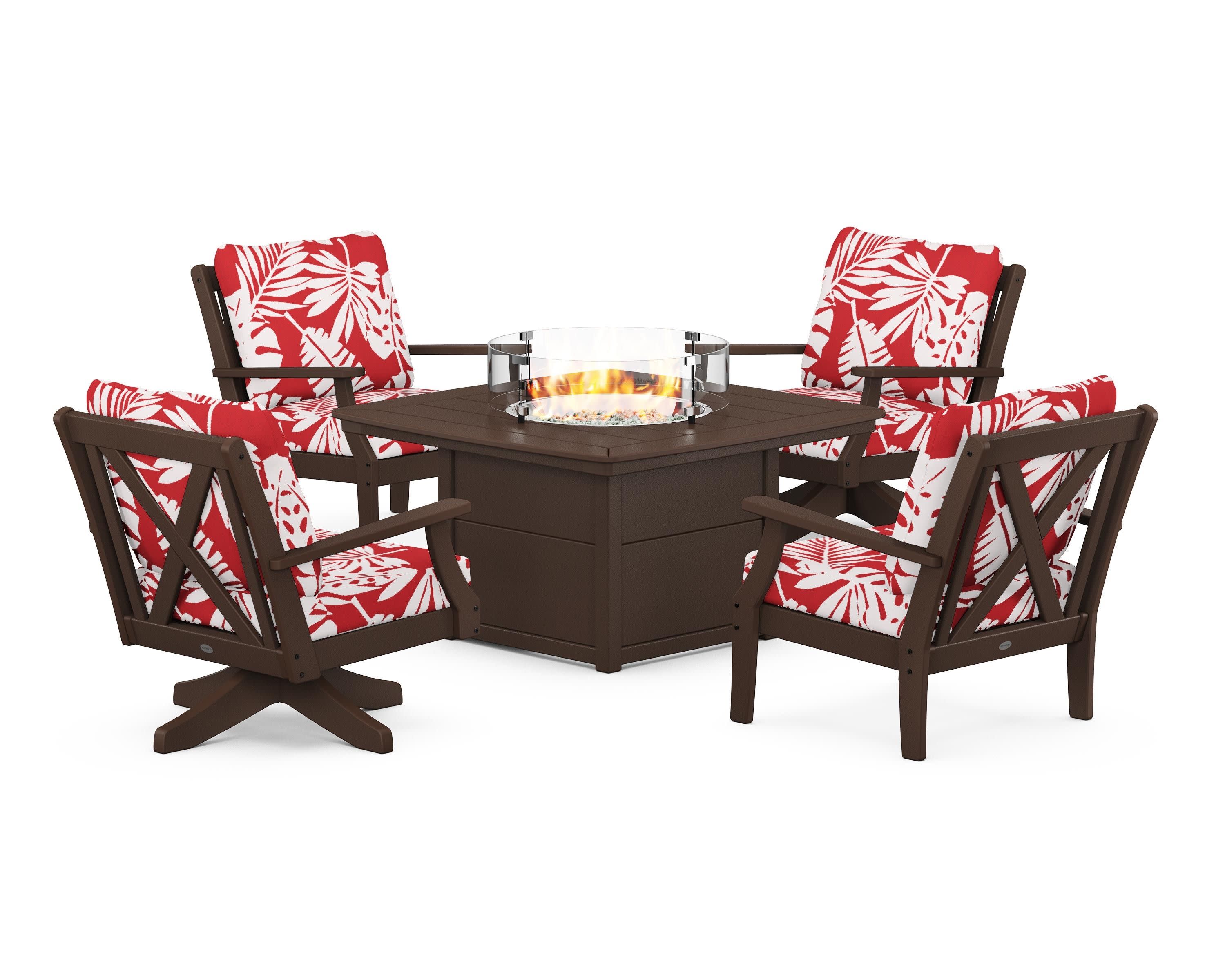 Braxton 5-Piece Deep Seating Set with Fire Table in Mahogany / Leaf Crimson