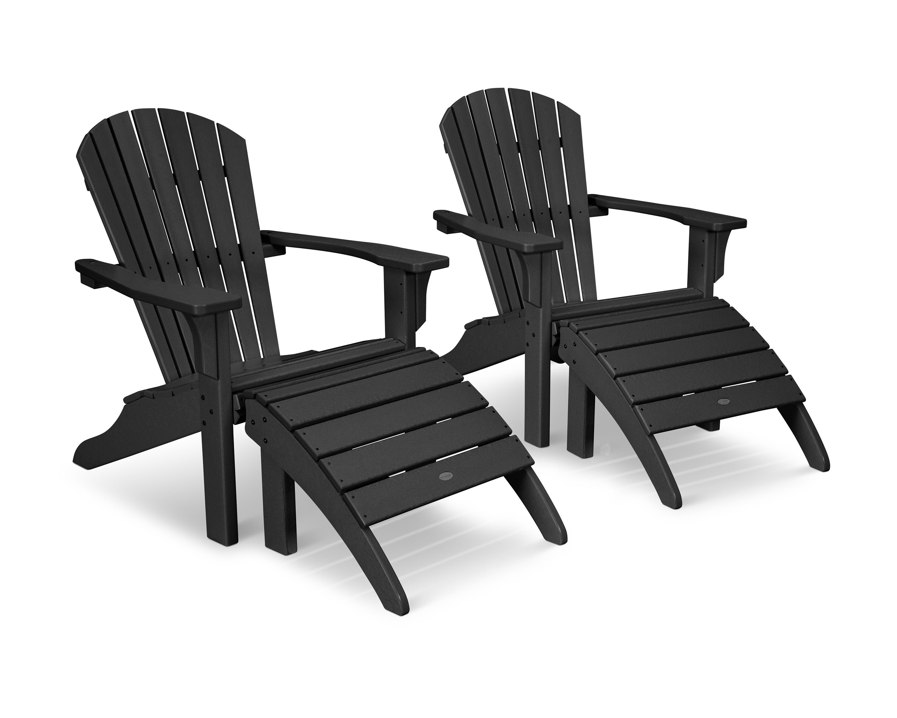Seashell Adirondack Set with Ottomans in Black