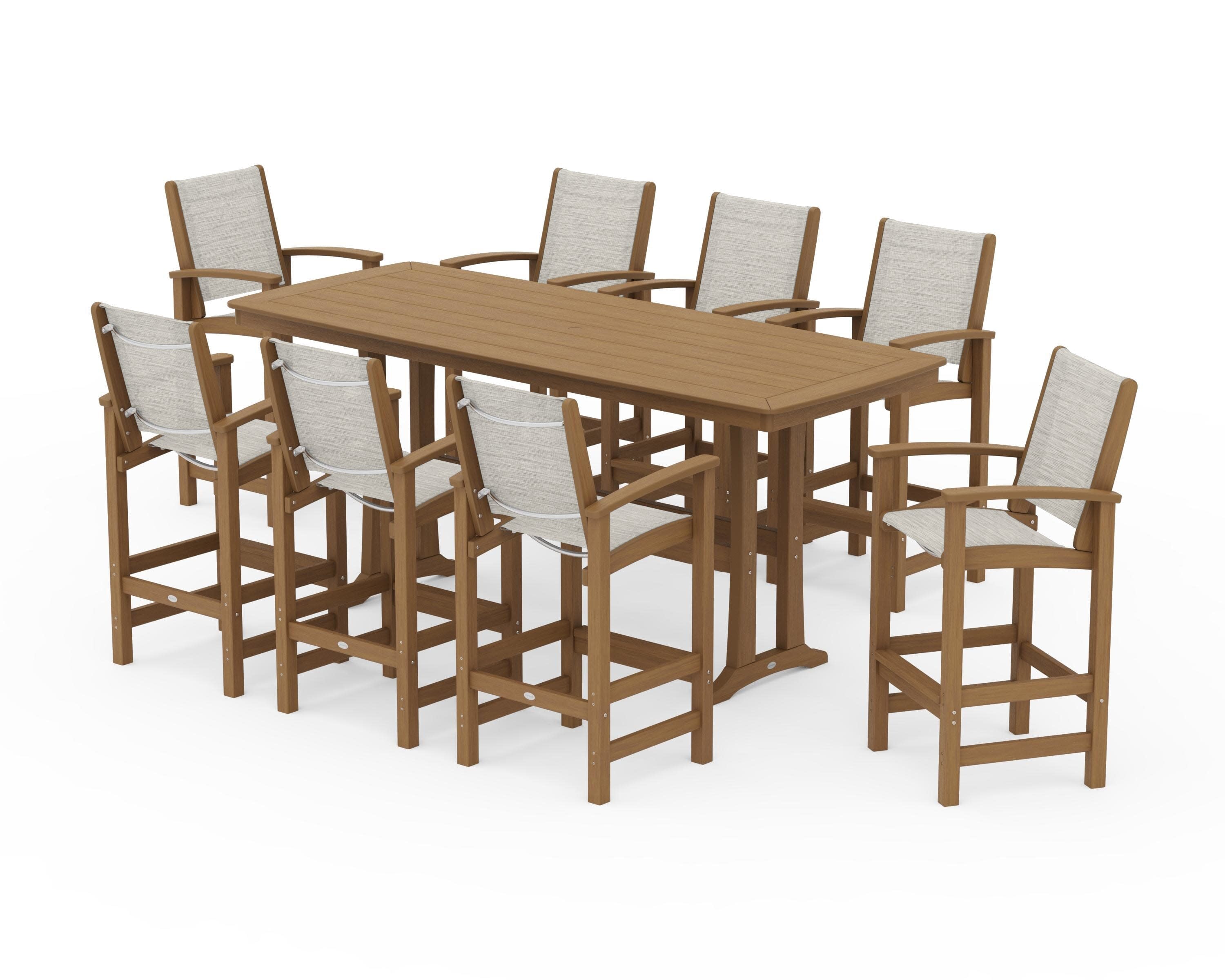 Coastal 9-Piece Bar Set with Trestle Legs in Natural / Birch Sling