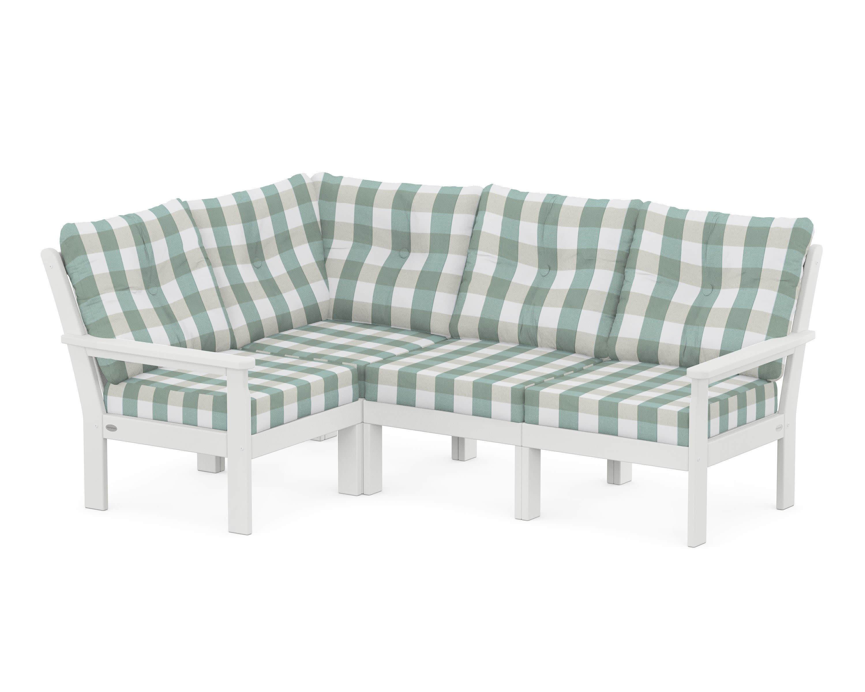 Vineyard 4-Piece Sectional in White / Buffalo Plaid Glacier Spa