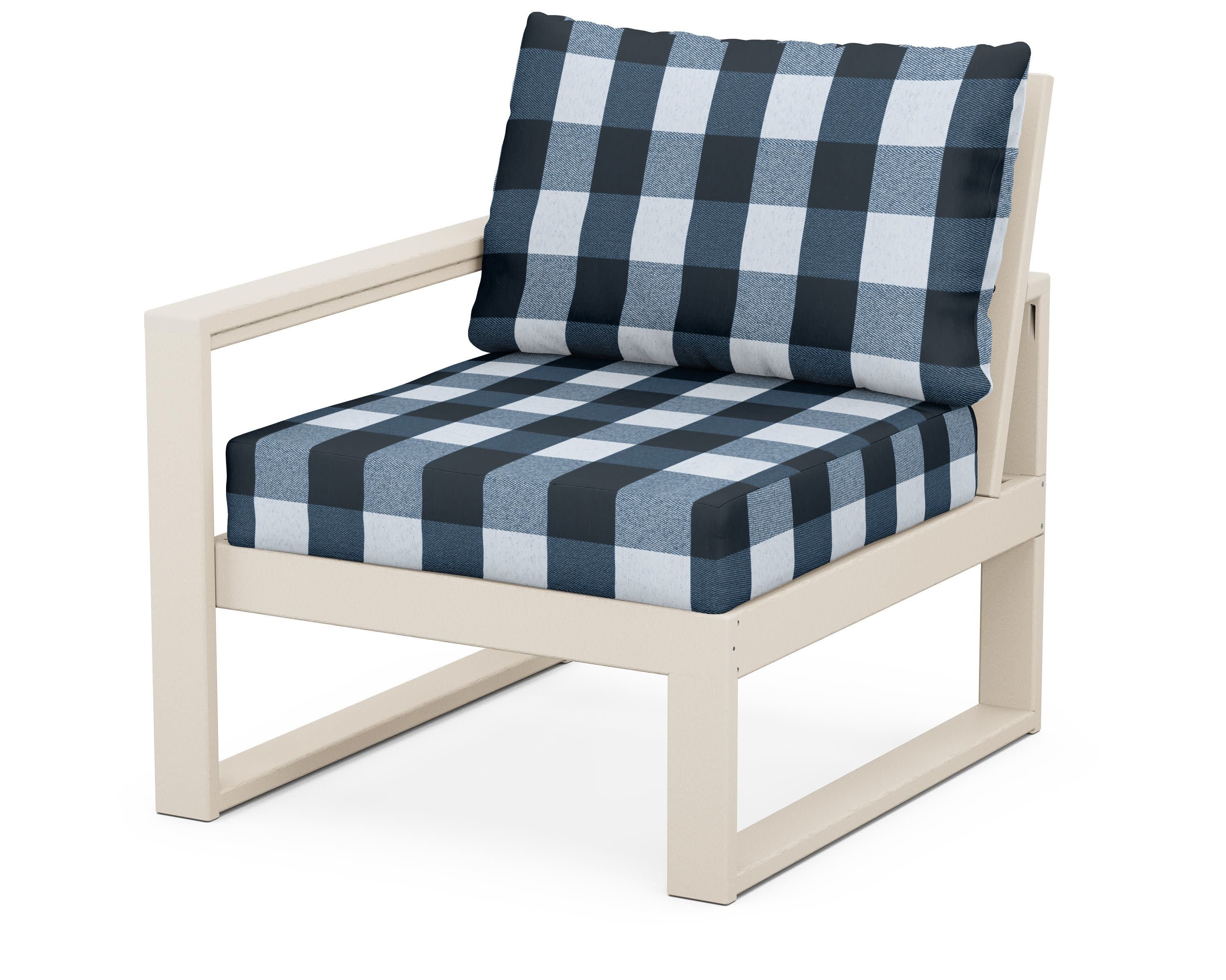 EDGE Modular Left Arm Chair in Sand / Buffalo Plaid Marine Indigo