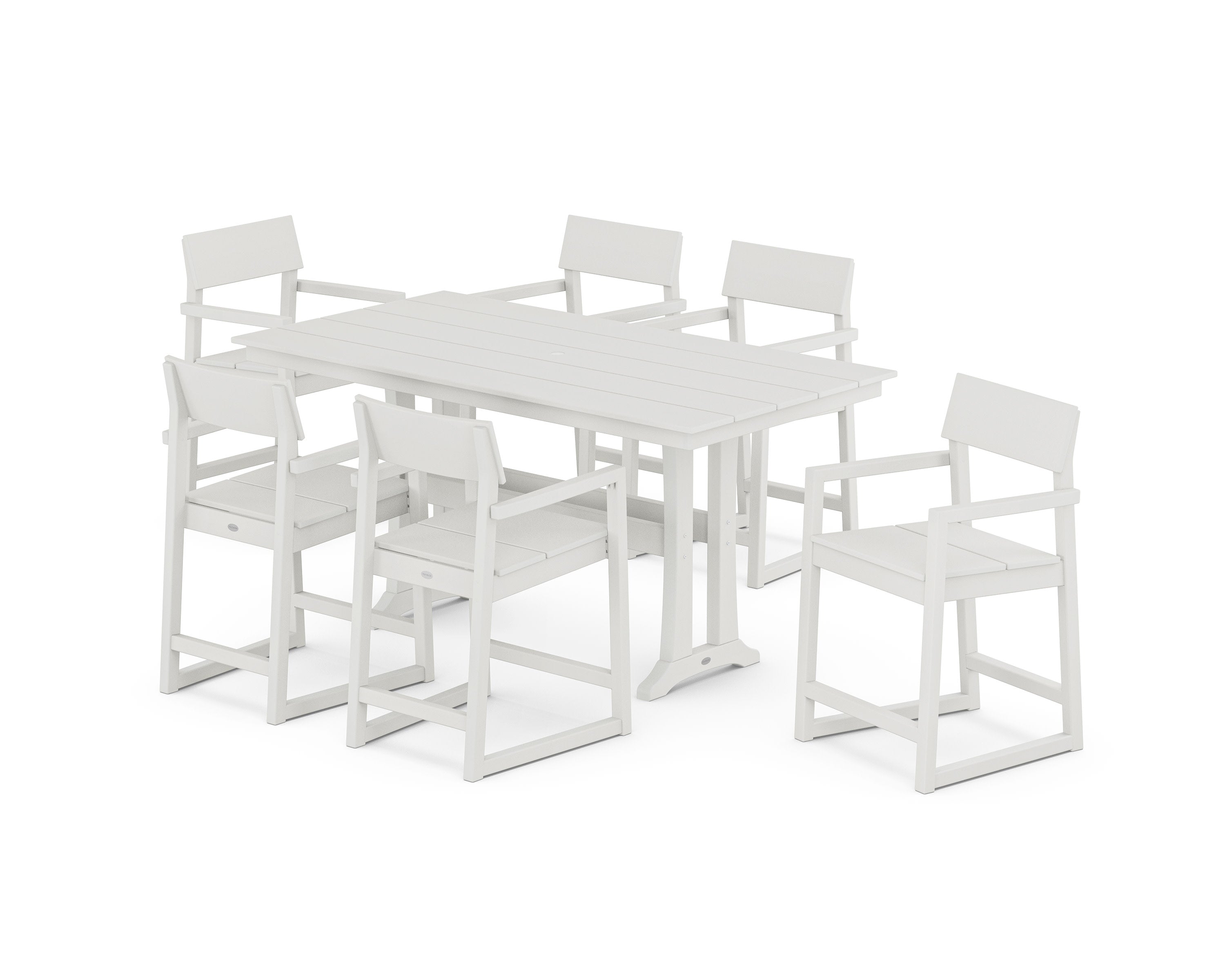 EDGE Arm Chair 7-Piece Farmhouse Counter Set with Trestle Legs in Vintage White