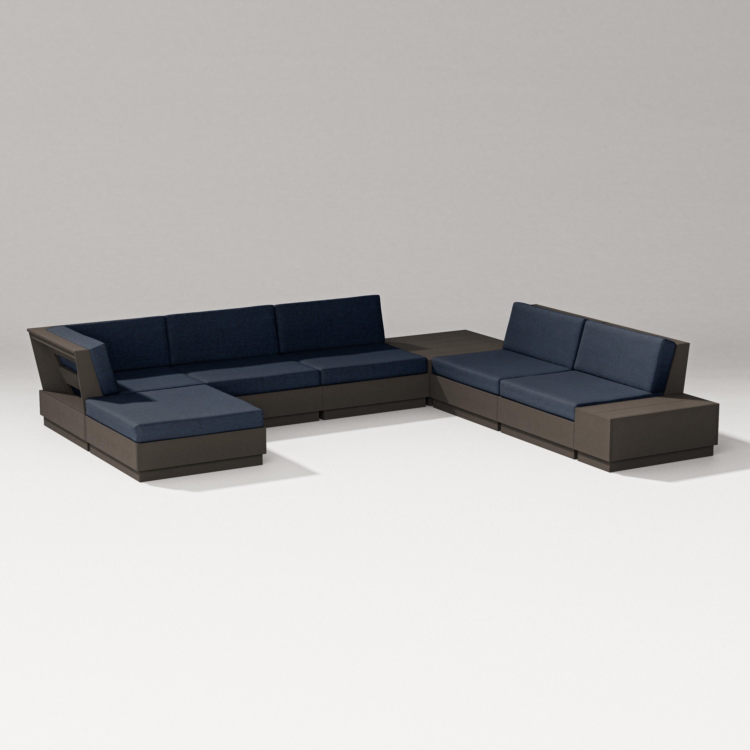 Elevate 8-Piece Corner Sectional in Vintage Coffee / Marine Indigo