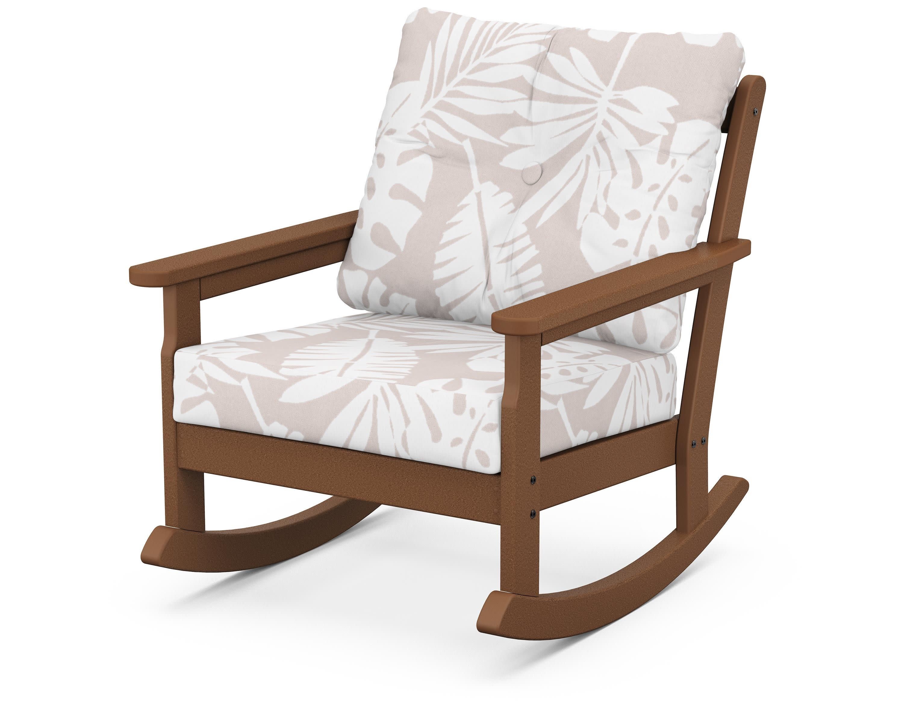 Vineyard Deep Seating Rocking Chair in Teak / Leaf Dune Burlap