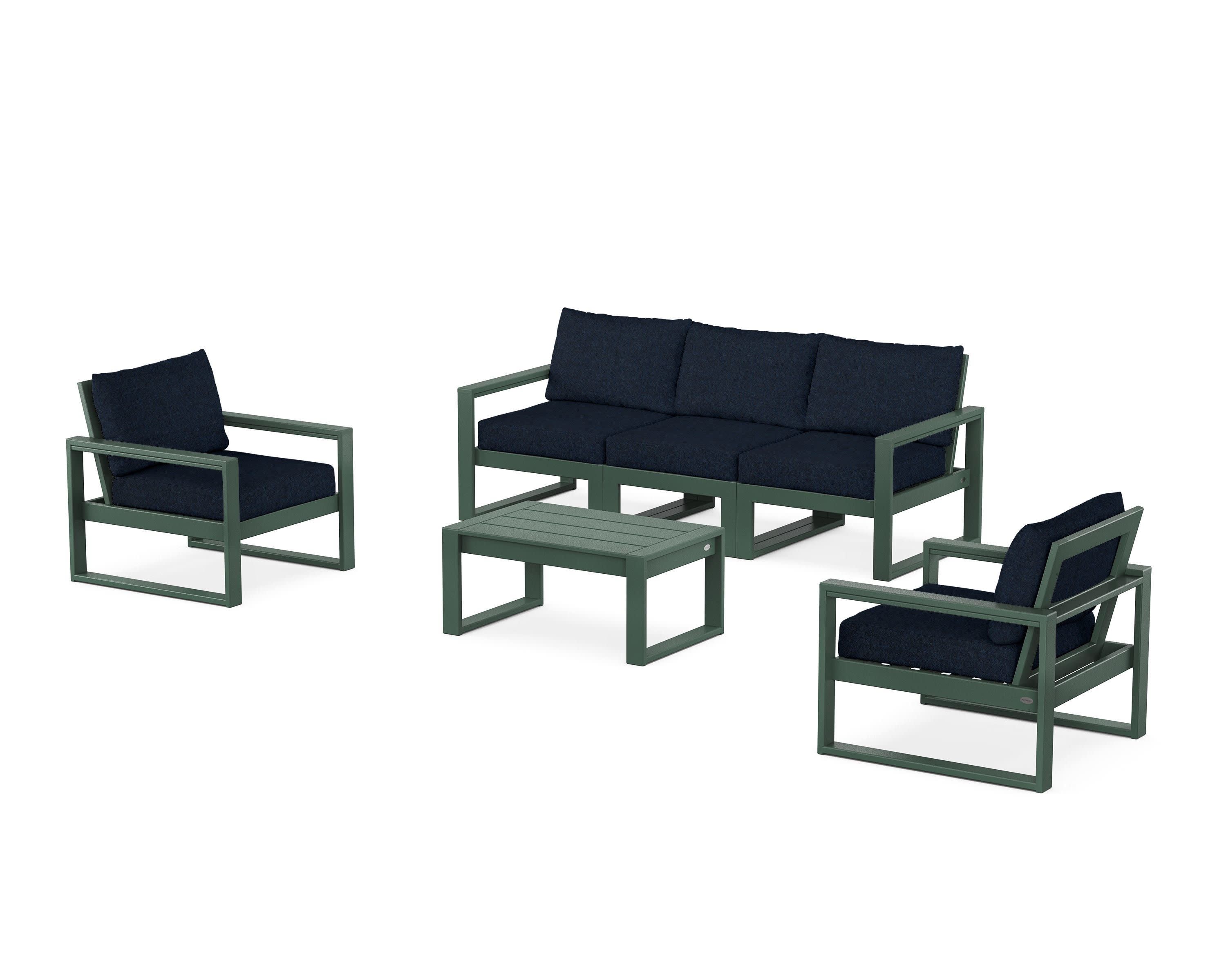 EDGE Sectional 4-Piece Deep Seating Set with Sofa in Green / Marine Indigo