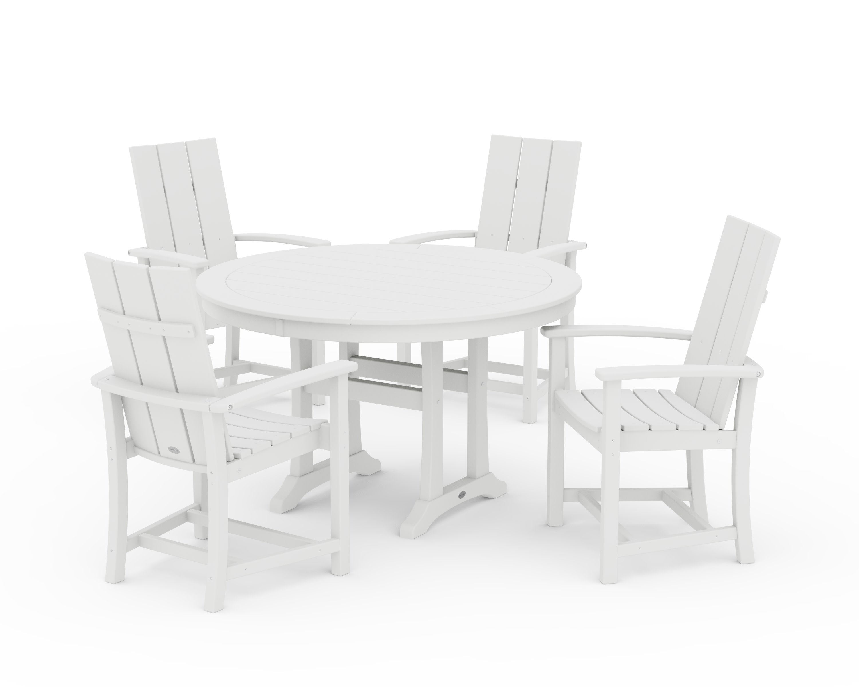 Modern Adirondack 5-Piece Round Dining Set with Trestle Legs in White