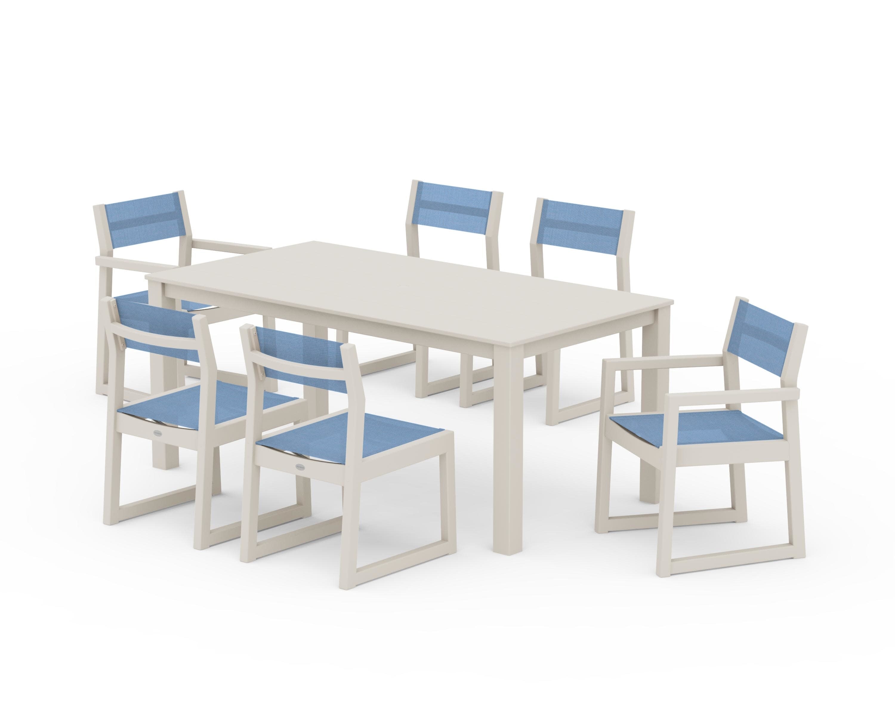 EDGE Sling 7-Piece Parsons Dining Set in Sand / Poolside Sling