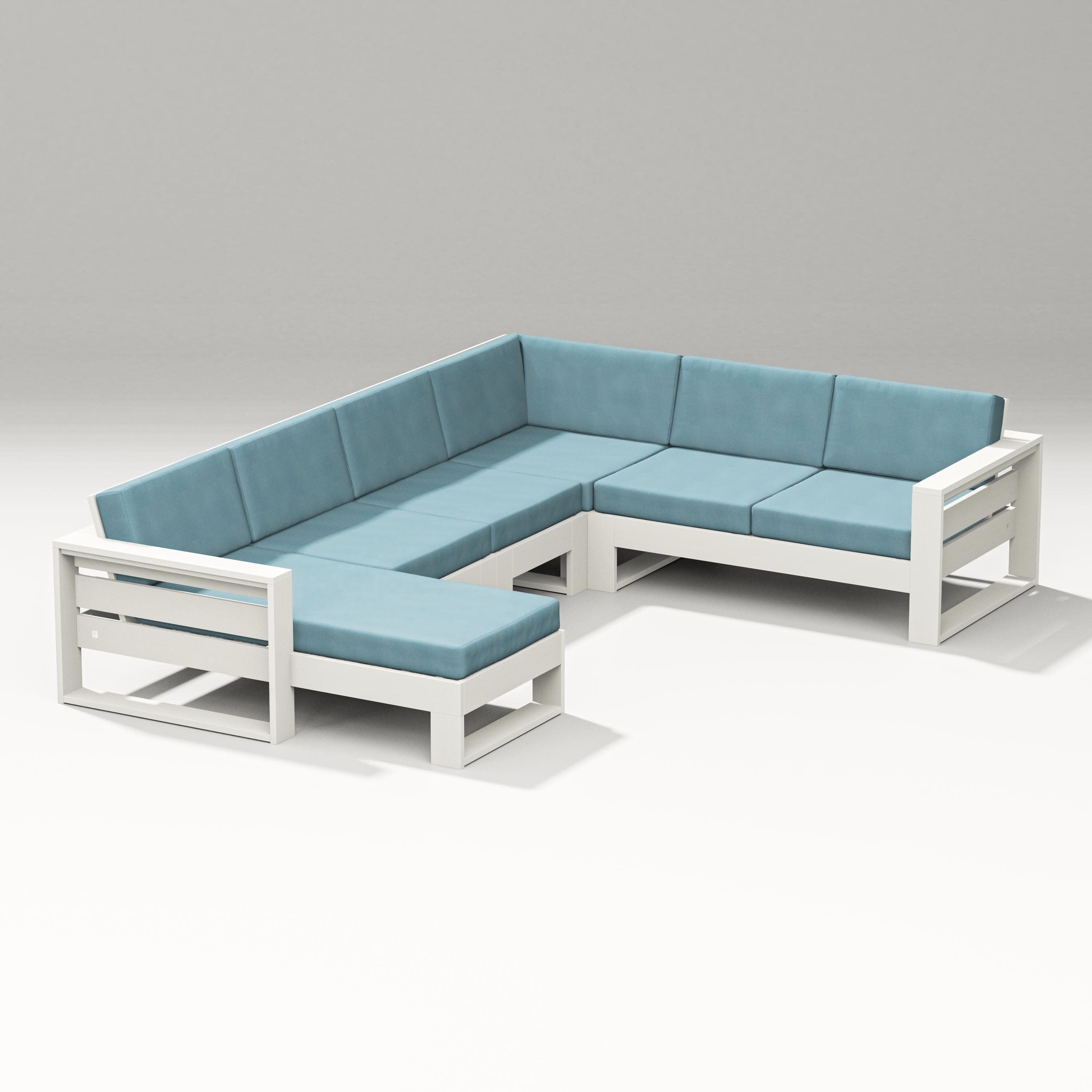 Latitude Corner Sectional with Left Chaise in Vintage White / Lattice Sky Blue