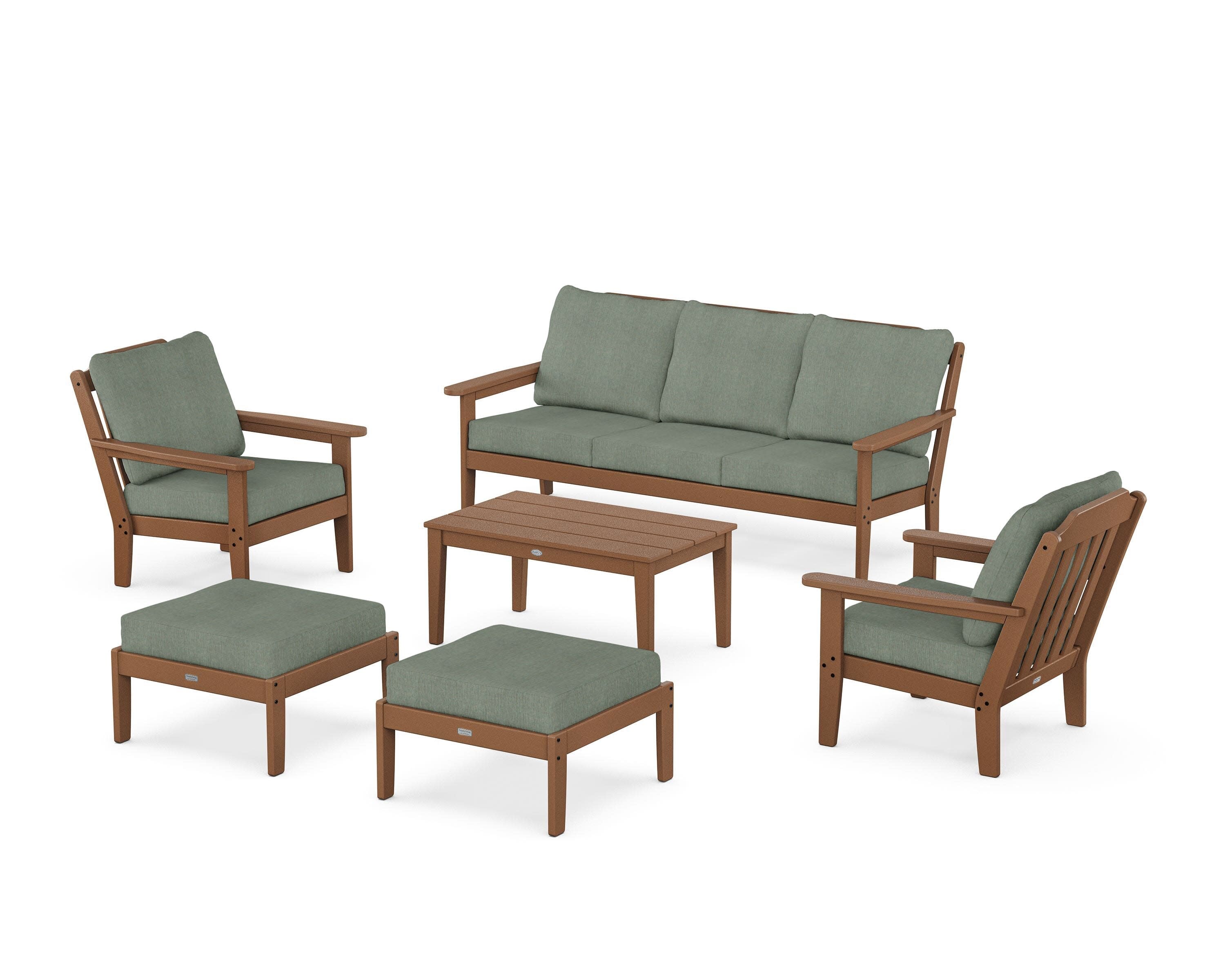 Cottage 6-Piece Lounge Sofa Set in Teak / Cast Sage