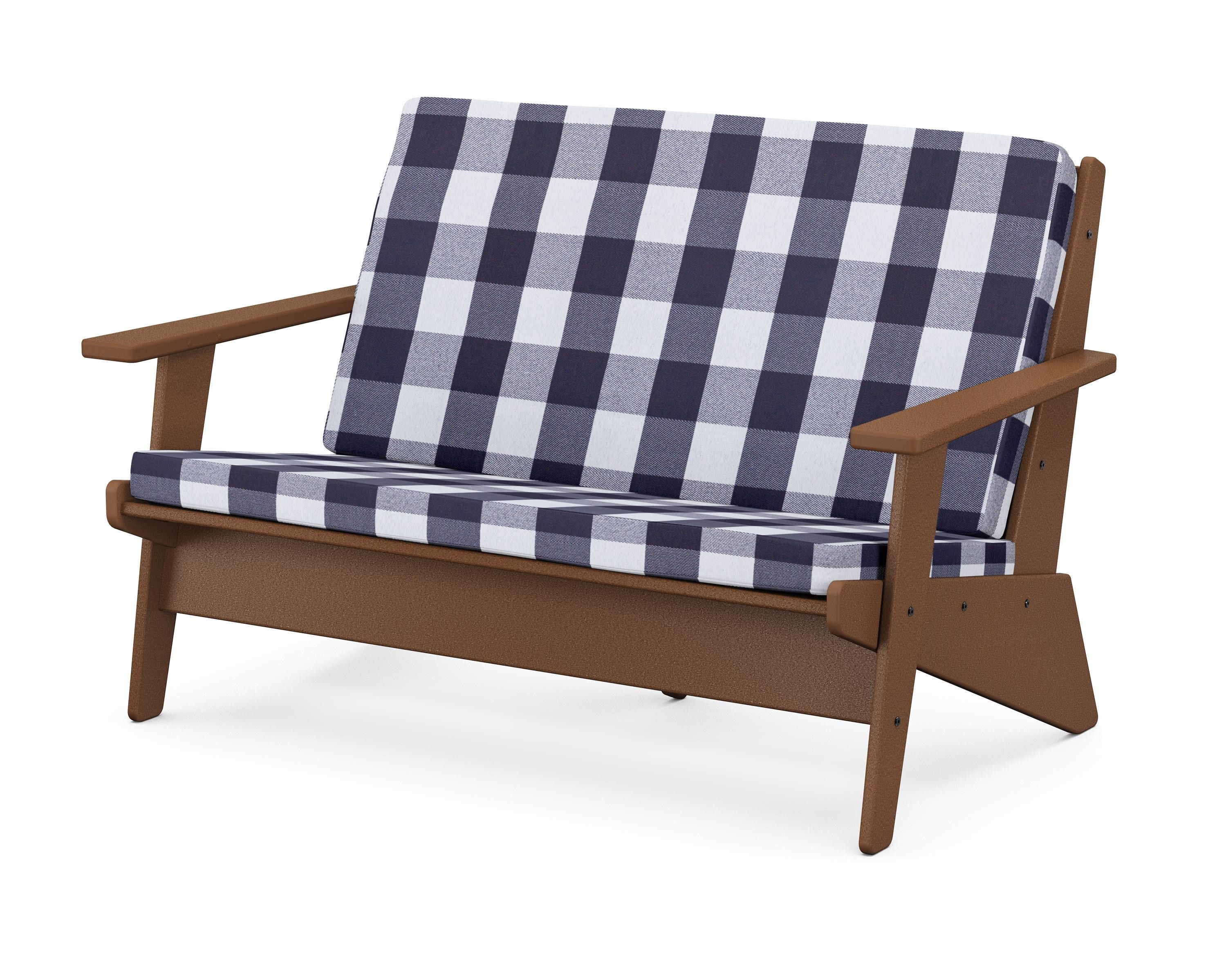 Riviera Modern Lounge Loveseat in Teak / Buffalo Plaid Navy