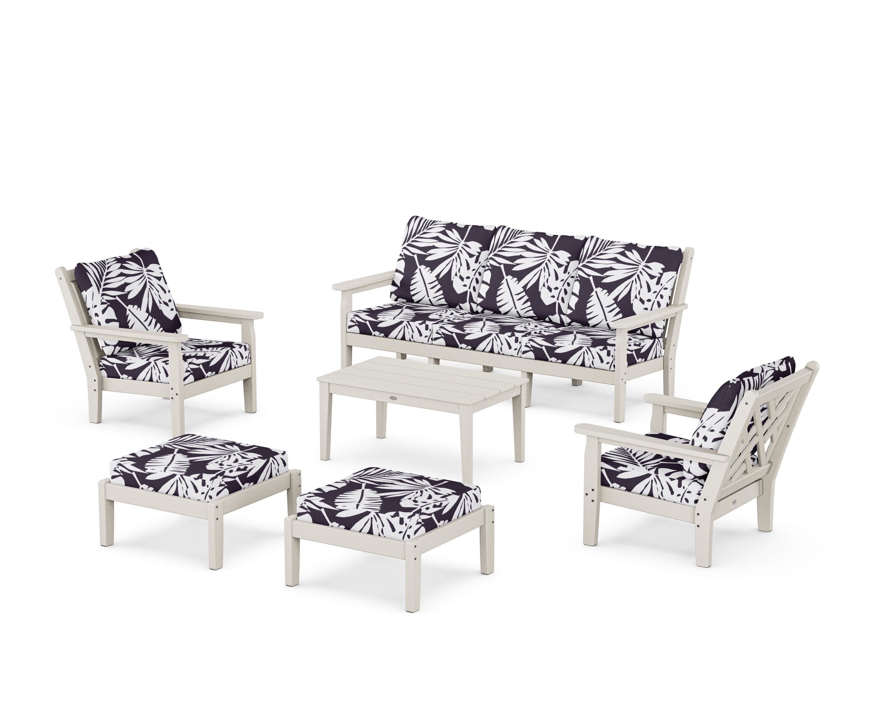 Chippendale 6-Piece Lounge Sofa Set in Sand / Leaf Navy