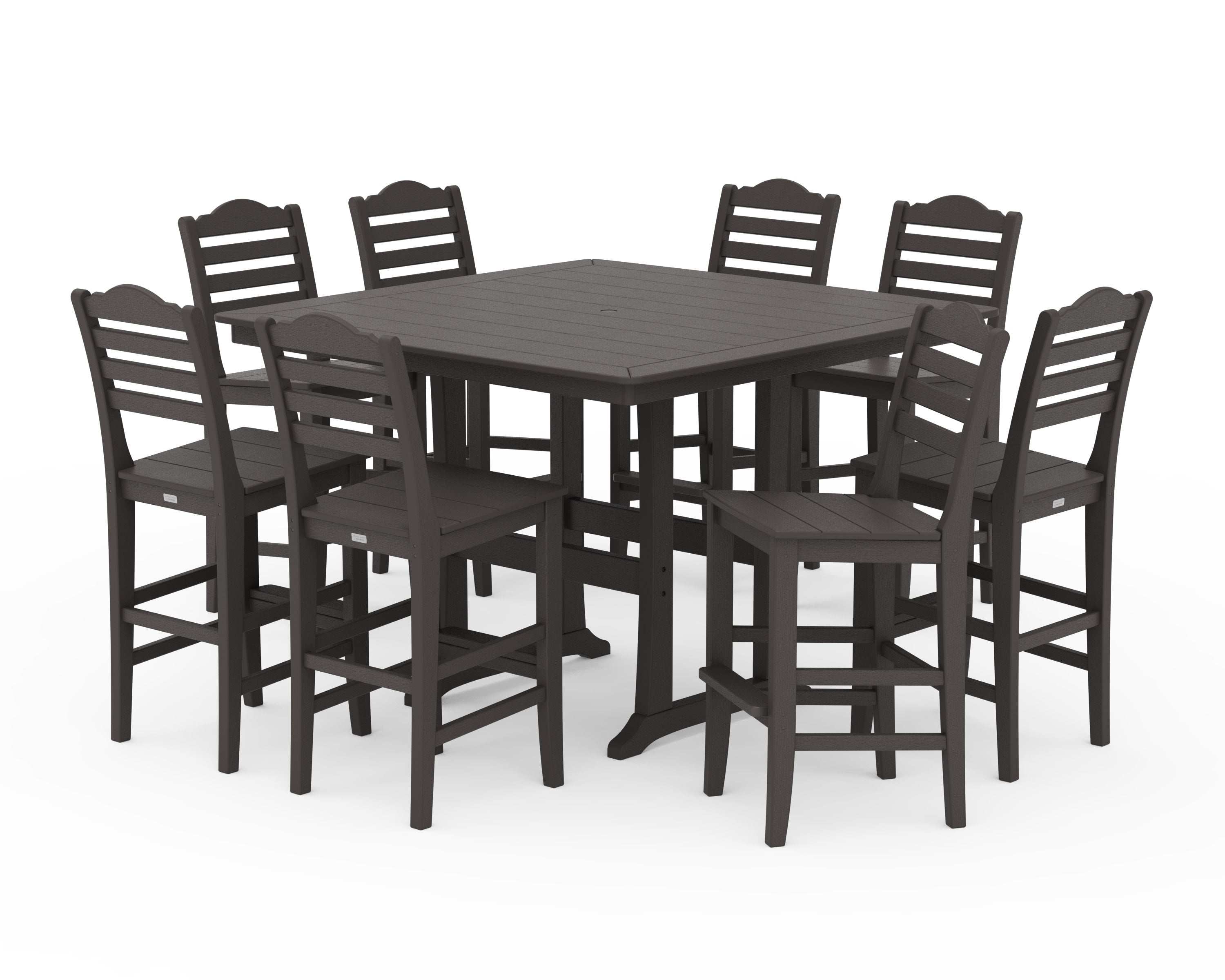 Savannah Side Chair 9-Piece Square Bar Set with Trestle Legs in Vintage Coffee