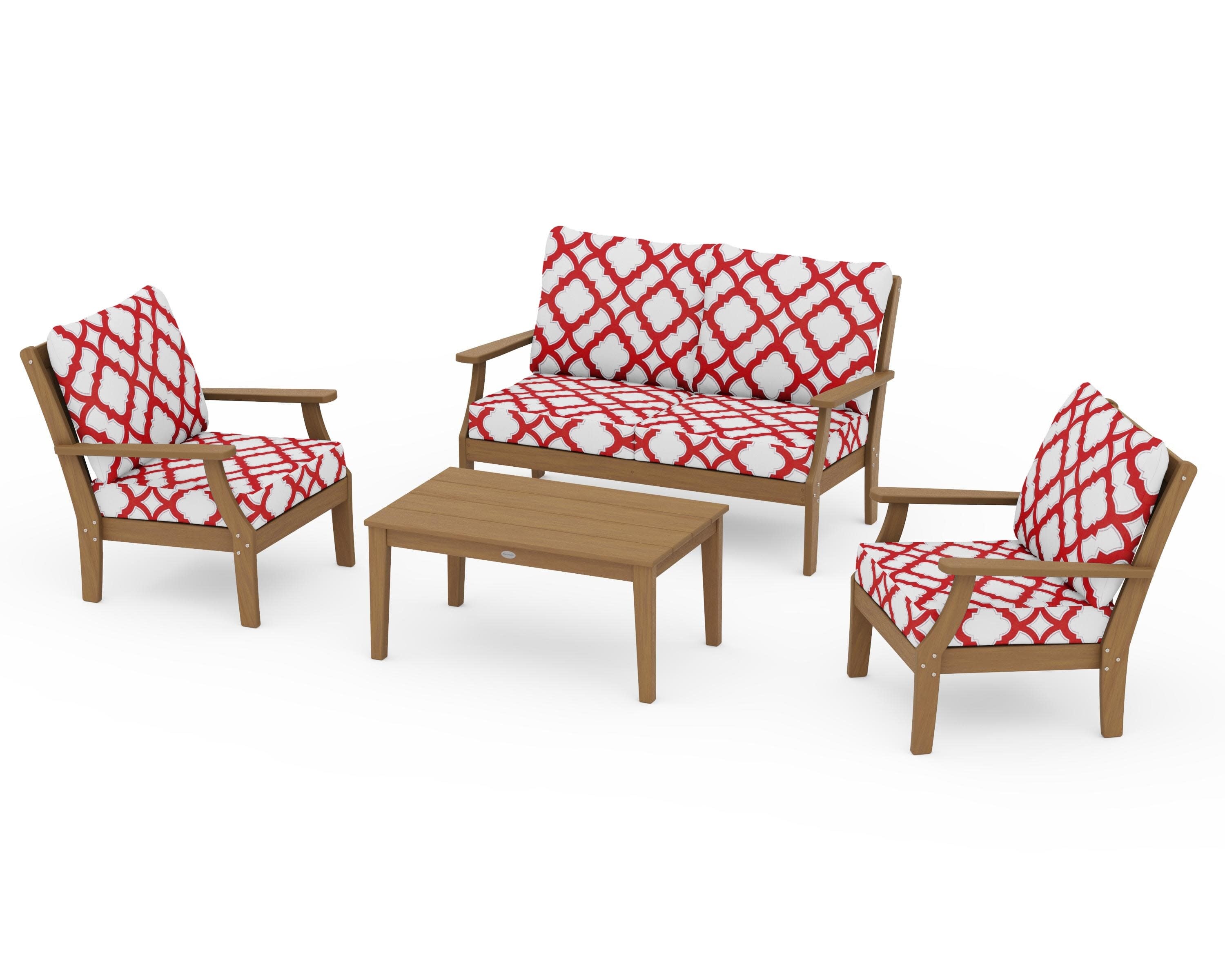 Braxton 4-Piece Deep Seating Chair Set in Natural / Trellis Crimson