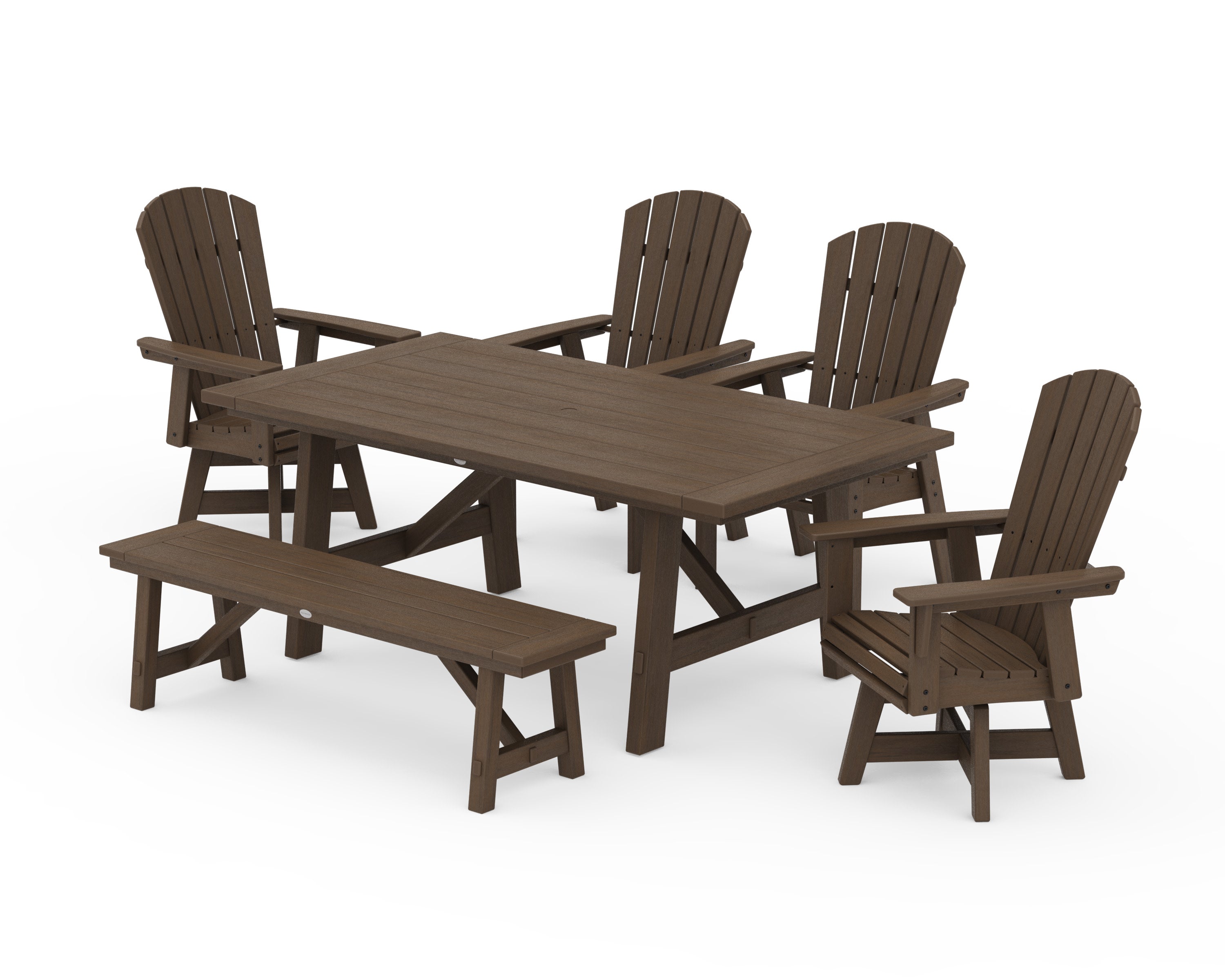 Nautical Adirondack Swivel 6-Piece Rustic Farmhouse Dining Set With Trestle Legs in Kona
