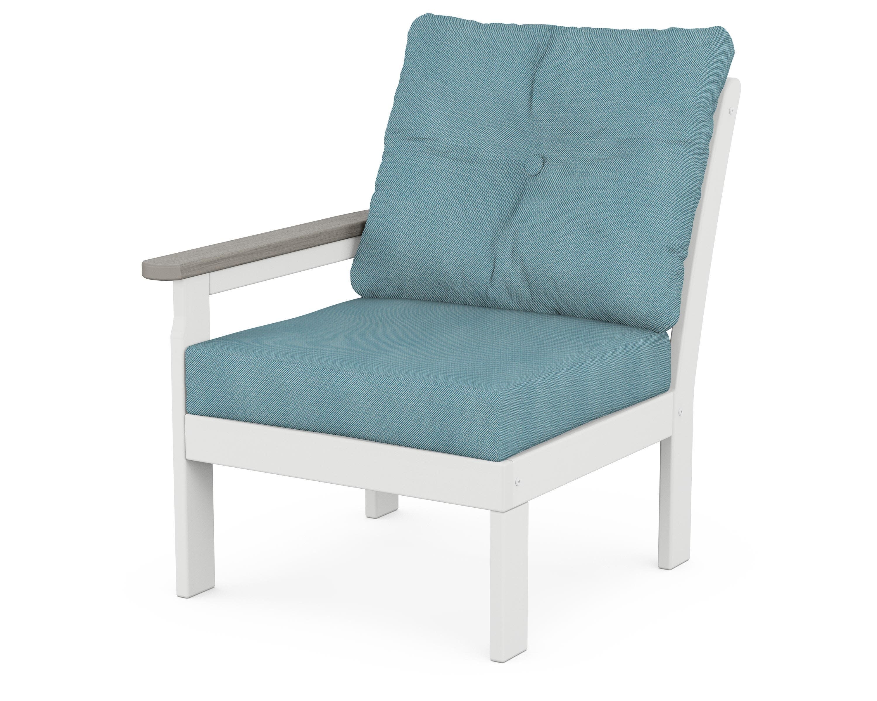 Vineyard Modular Left Arm Chair in White / Driftwood / Lattice Sky Blue