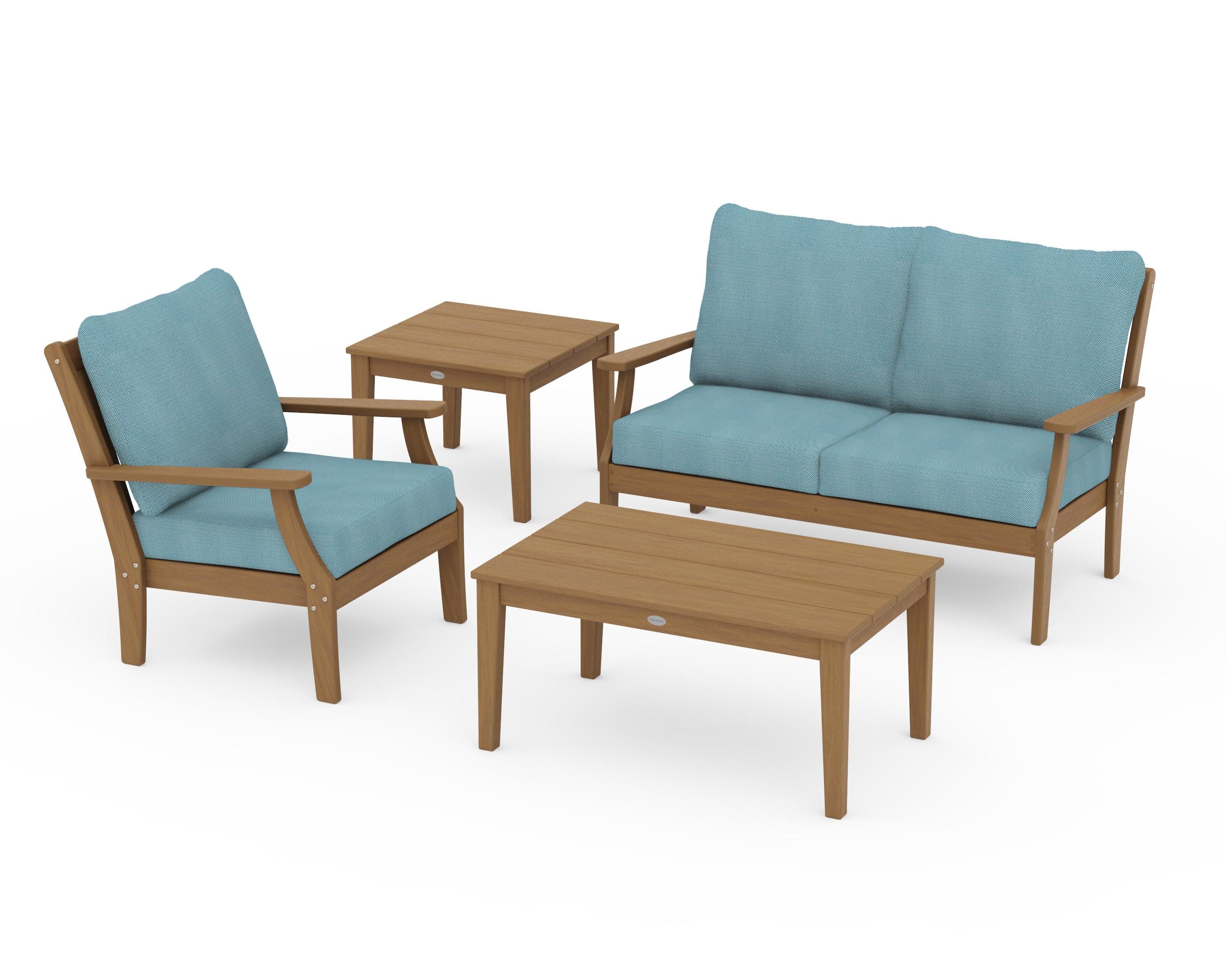 Braxton 4-Piece Deep Seating Set in Natural / Lattice Sky Blue