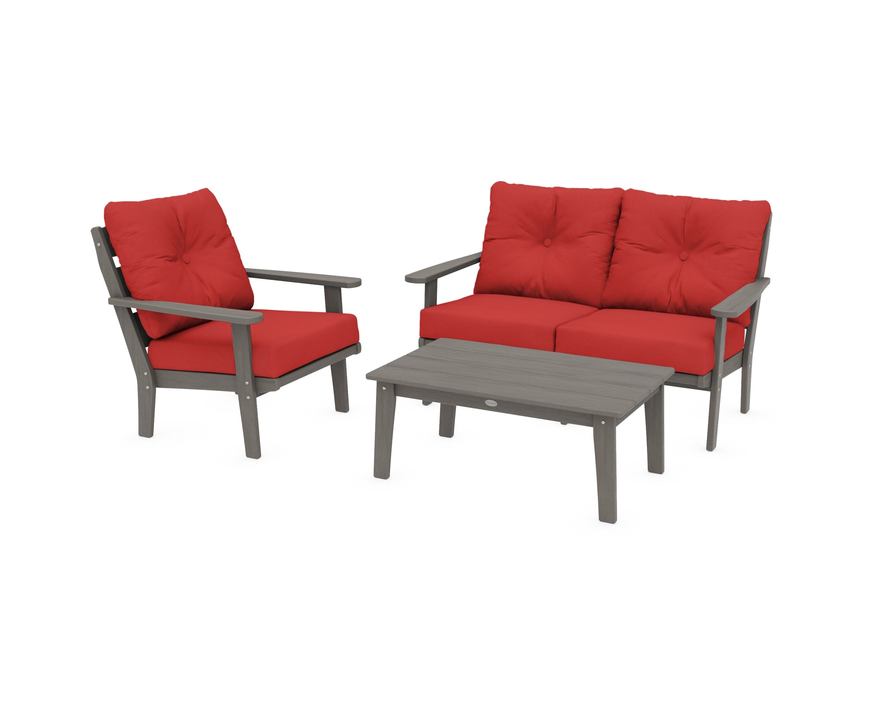 Lakeside 3-Piece Deep Seating Set in Driftwood / Crimson Linen