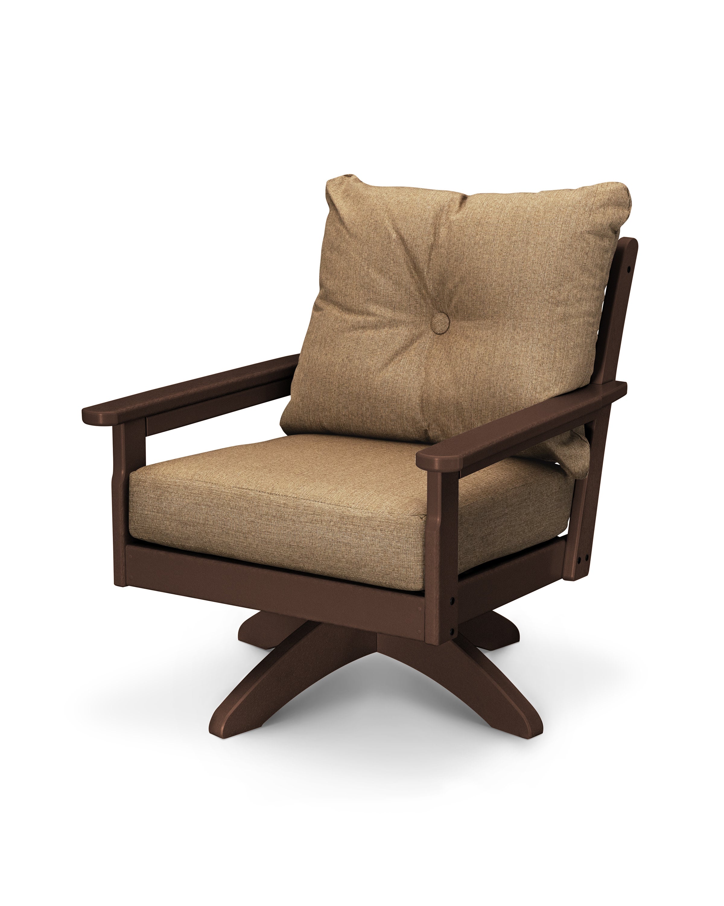 Vineyard Deep Seating Swivel Chair in Mahogany / Sesame