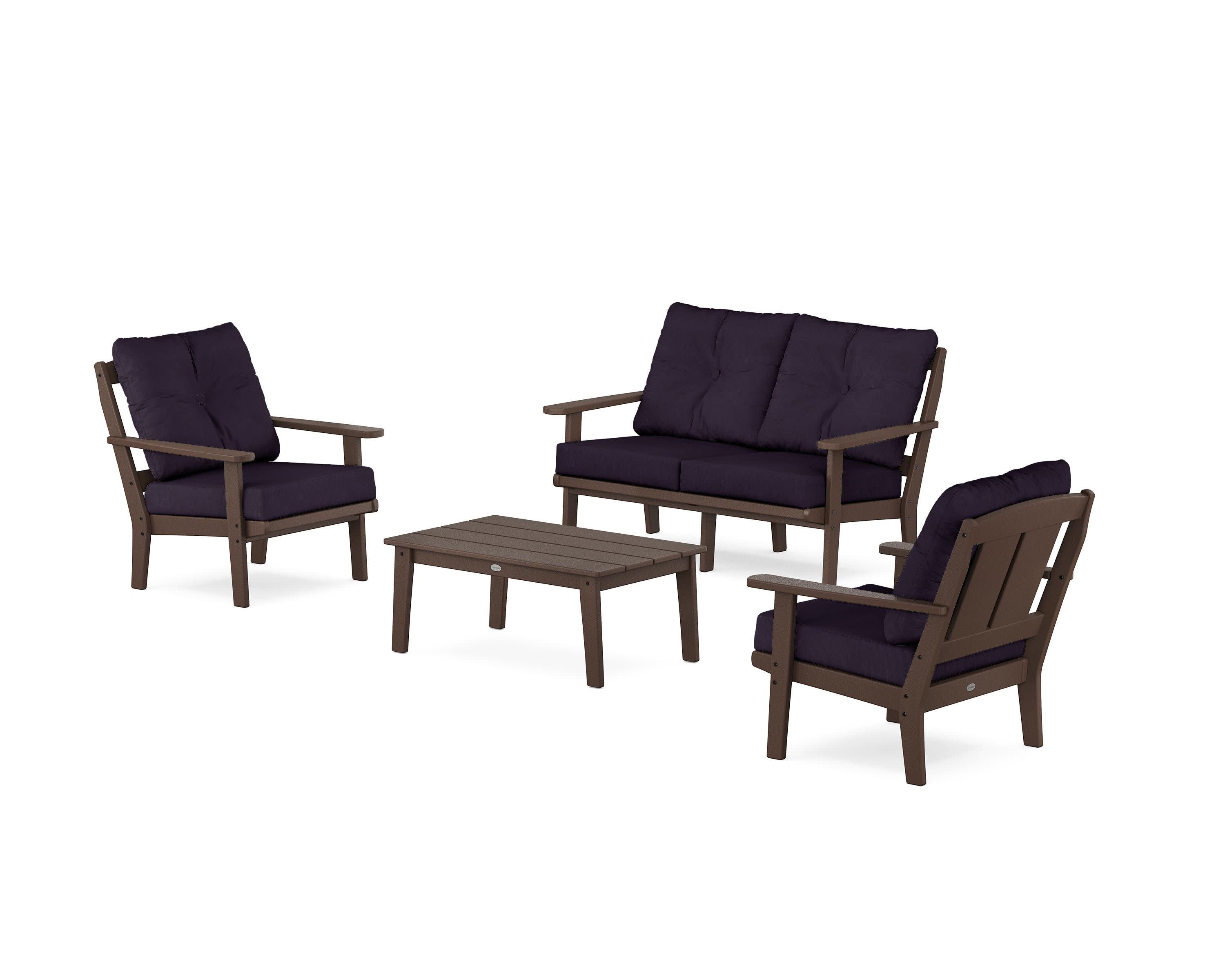 Mission 4-Piece Deep Seating Set with Loveseat in Mahogany / Navy Linen