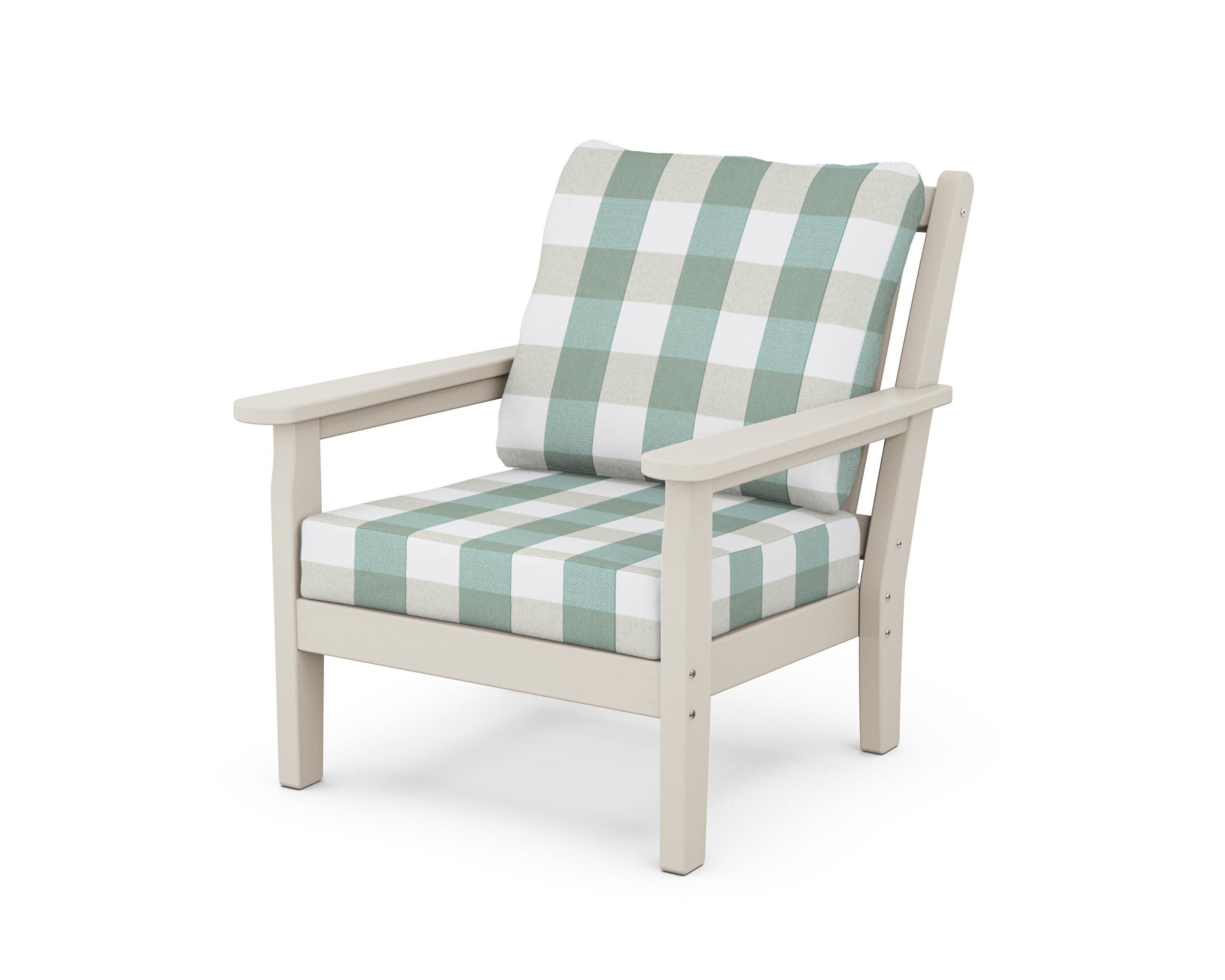 Chippendale Deep Seating Chair in Sand / Buffalo Plaid Glacier Spa