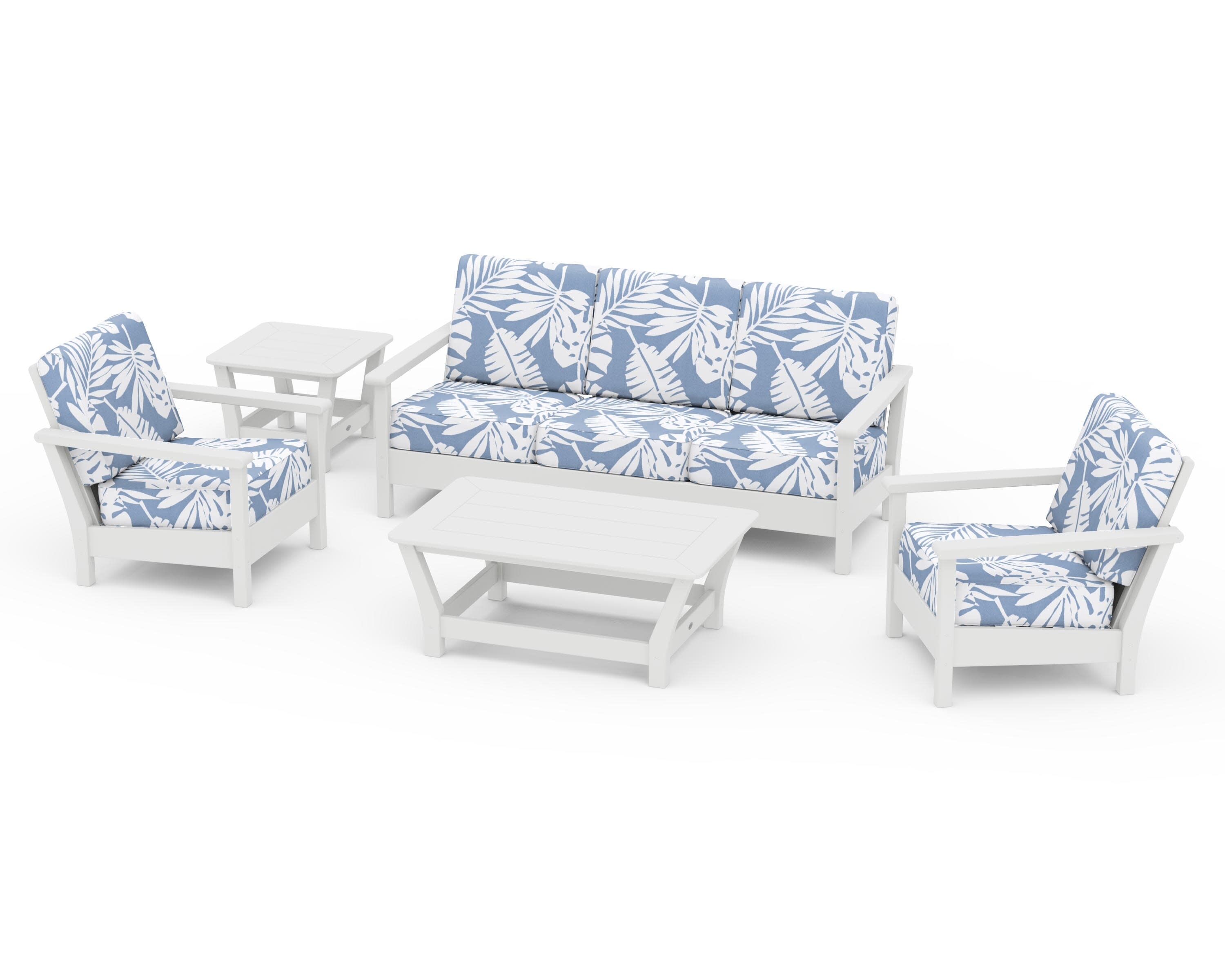 Harbour 5-Piece Deep Seating Set in White / Leaf Sky Blue
