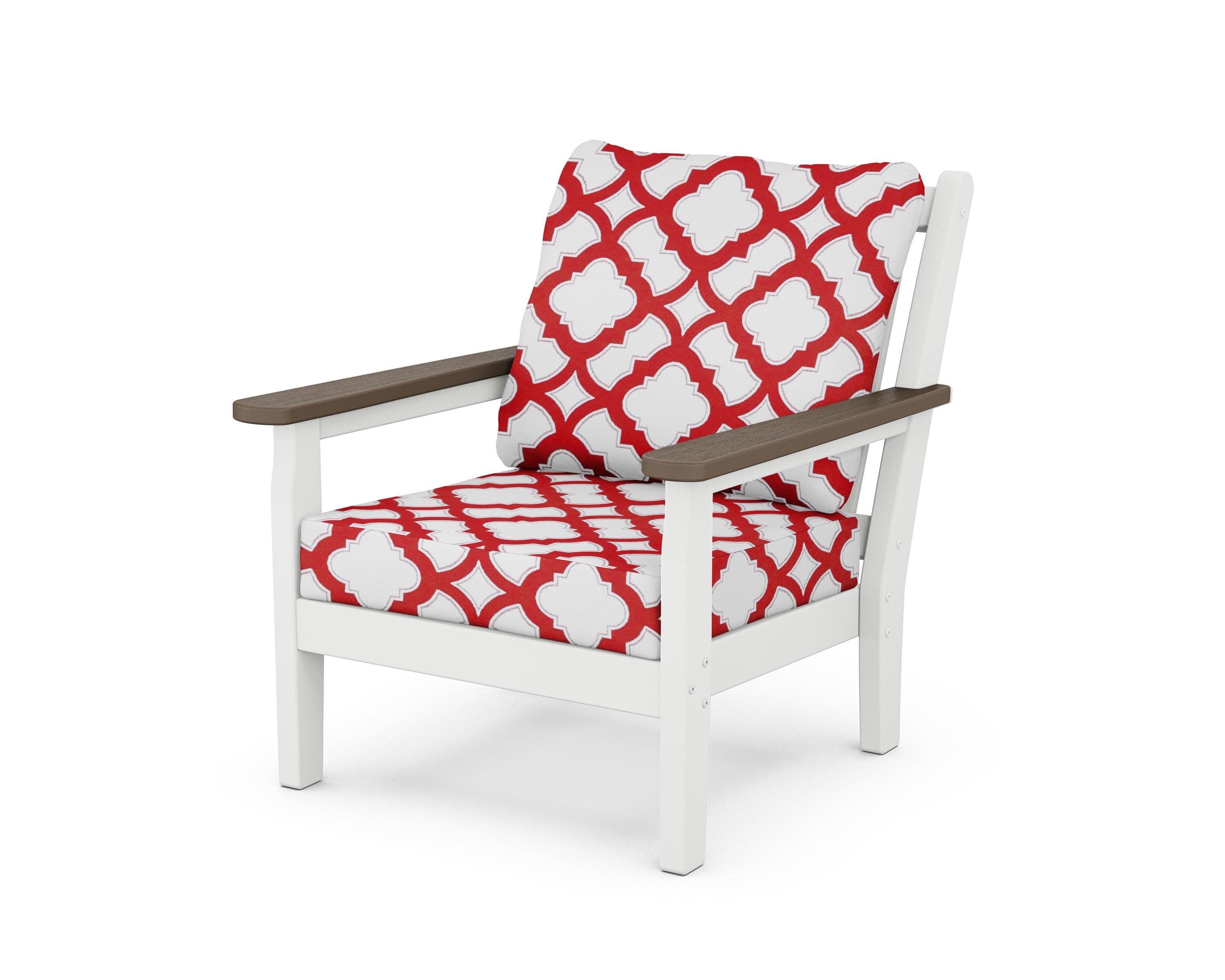 Chippendale Deep Seating Chair in White / Kona / Trellis Crimson