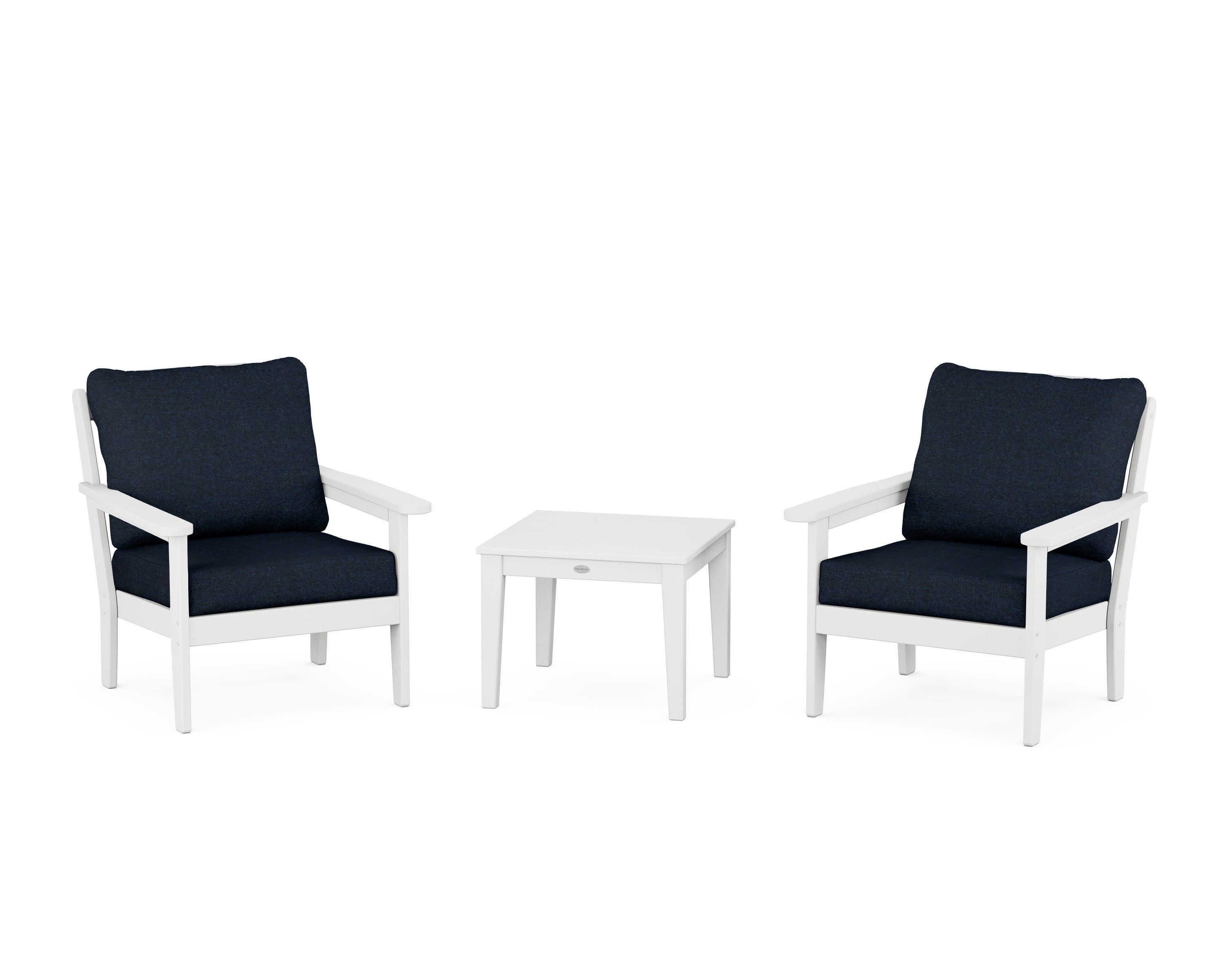 Cottage 3-Piece Deep Seating Set in White / Marine Indigo