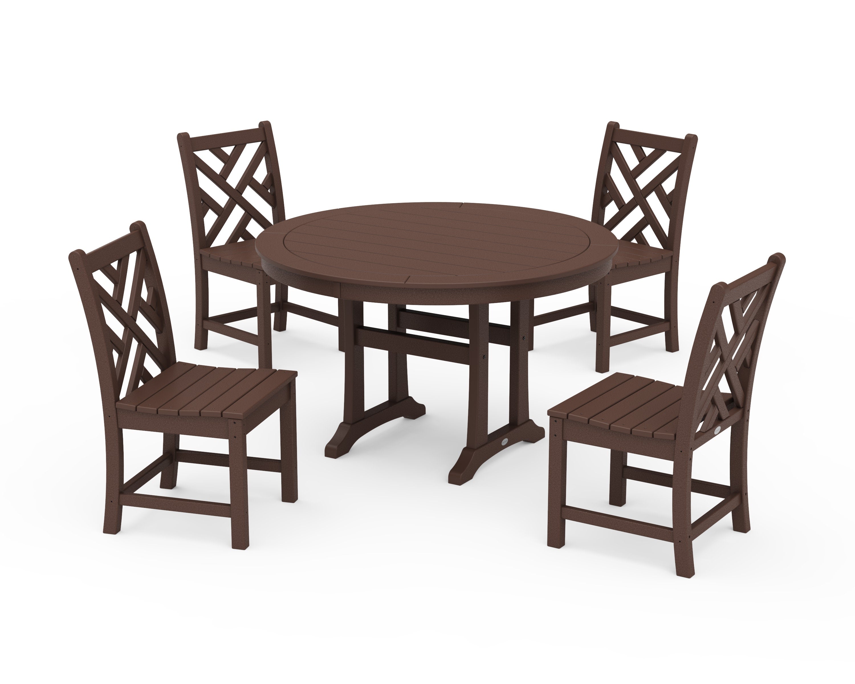 Chippendale Side Chair 5-Piece Round Dining Set With Trestle Legs in Mahogany