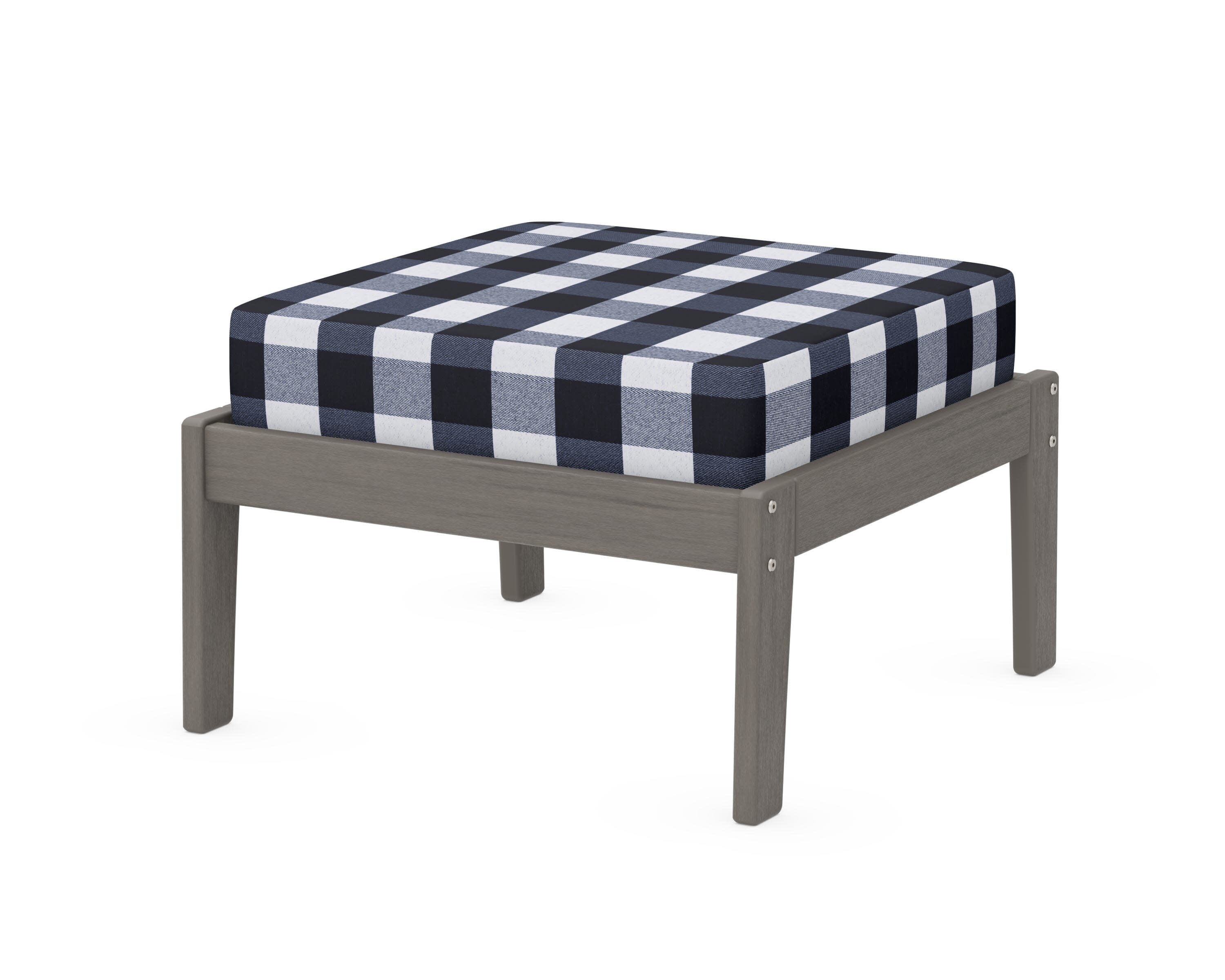 Deep Seating Ottoman in Driftwood / Buffalo Plaid Marine Indigo