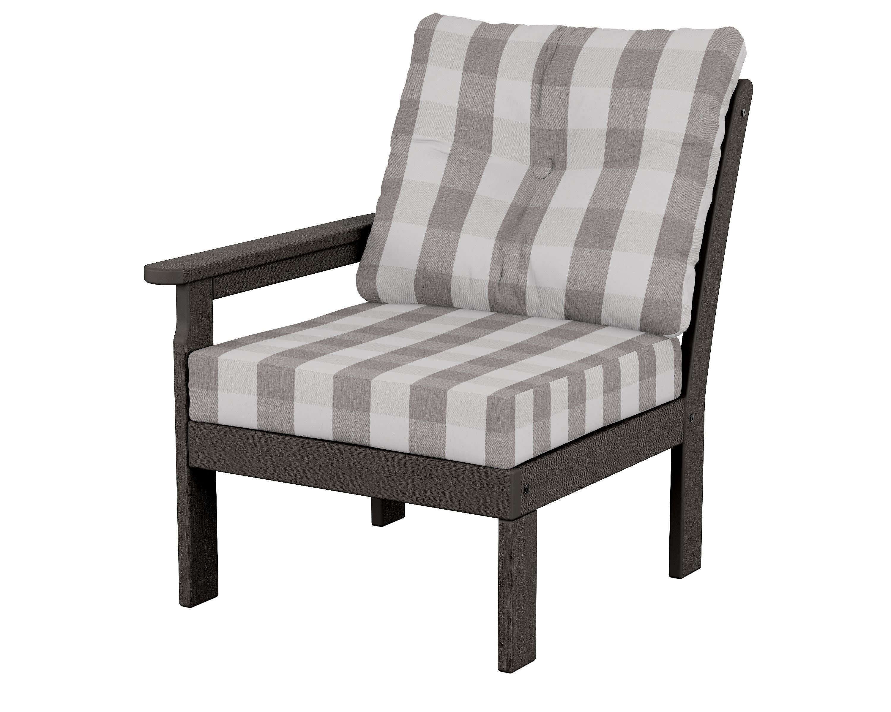 Vineyard Modular Left Arm Chair in Vintage Coffee / Buffalo Plaid Grey Mist