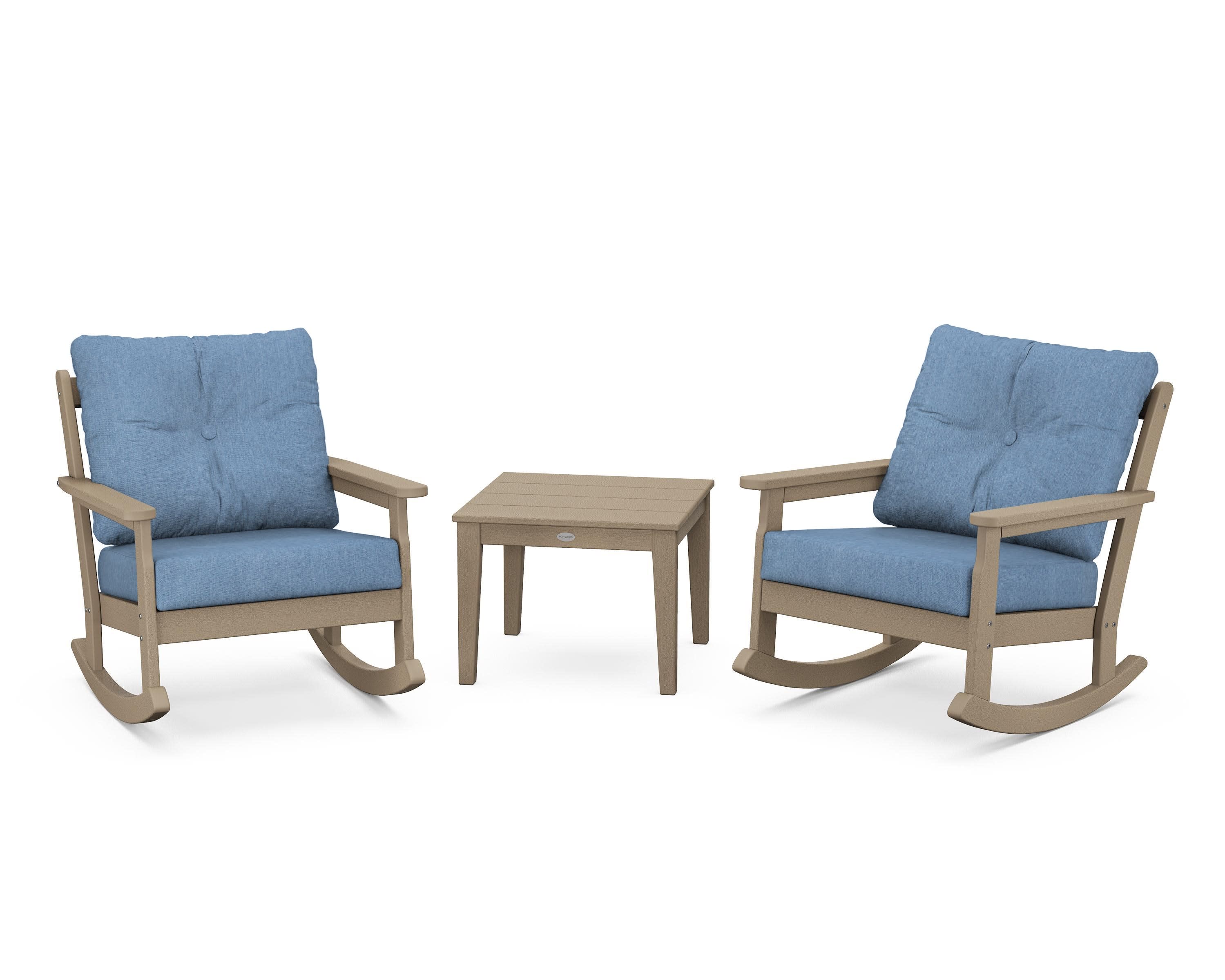 Vineyard 3-Piece Deep Seating Rocker Set in Vintage Sahara / Sky Blue
