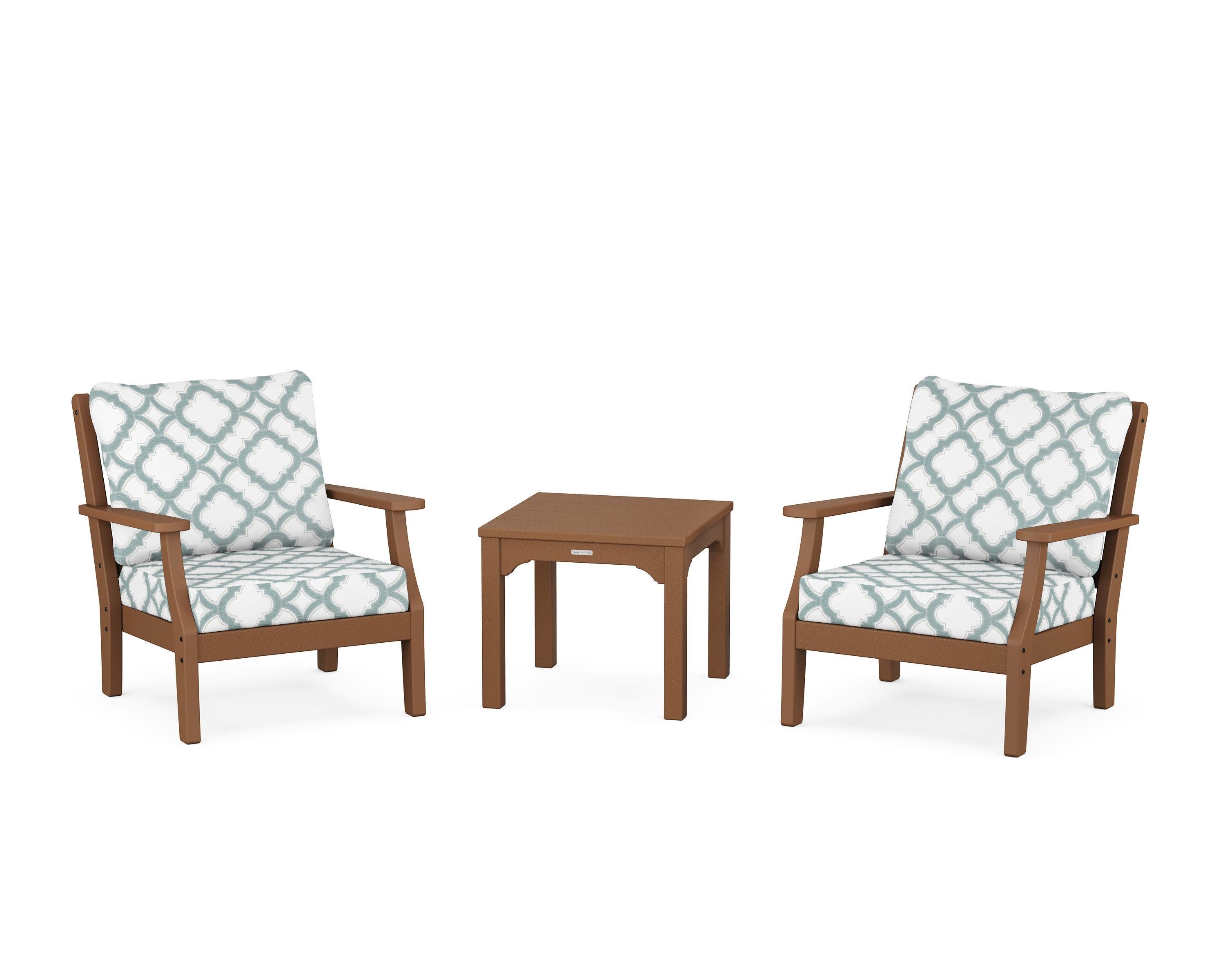 Chinoiserie 3-Piece Deep Seating Set in Teak / Trellis Glacier Spa