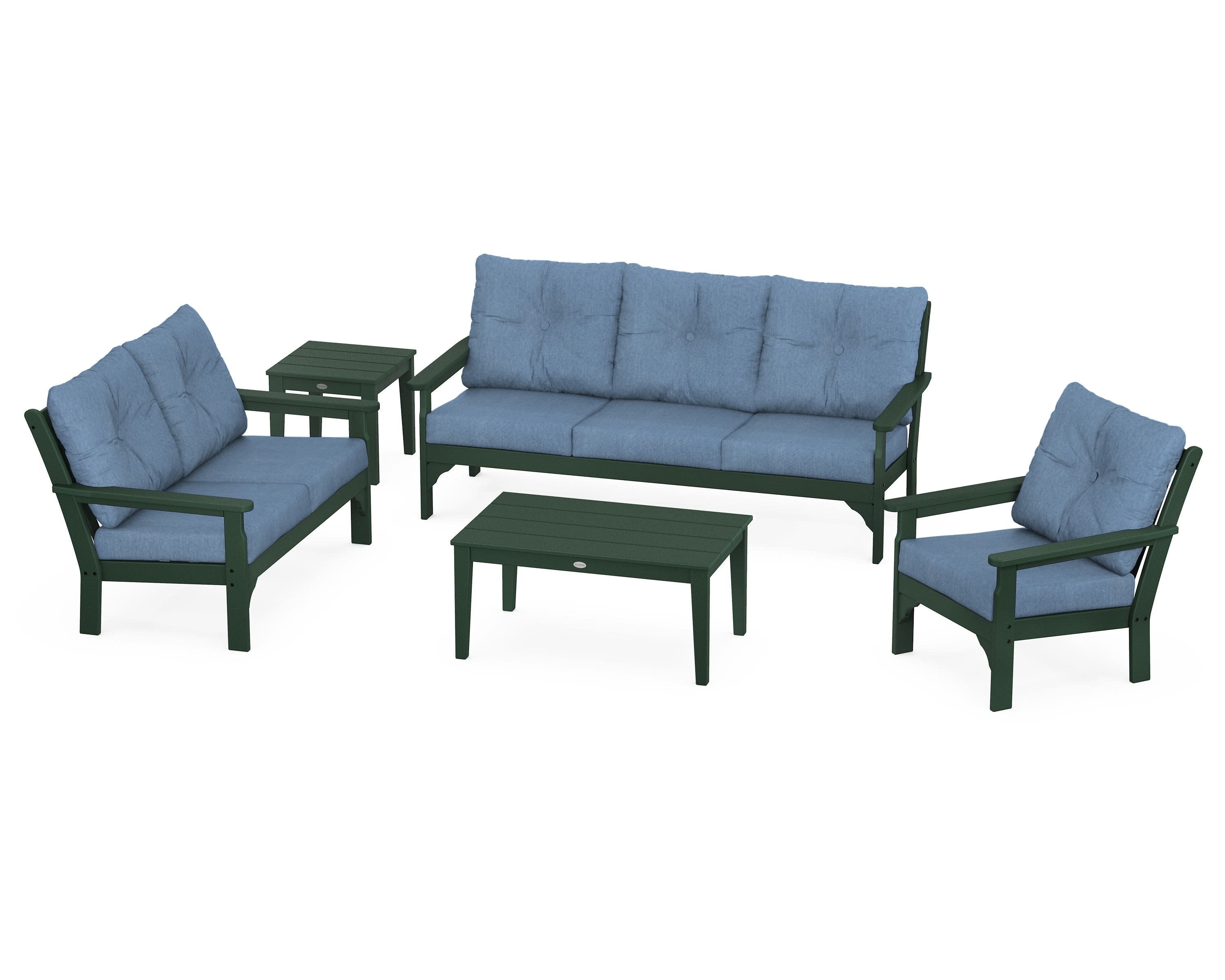 Vineyard 5 Piece Deep Seating Set in Green / Sky Blue
