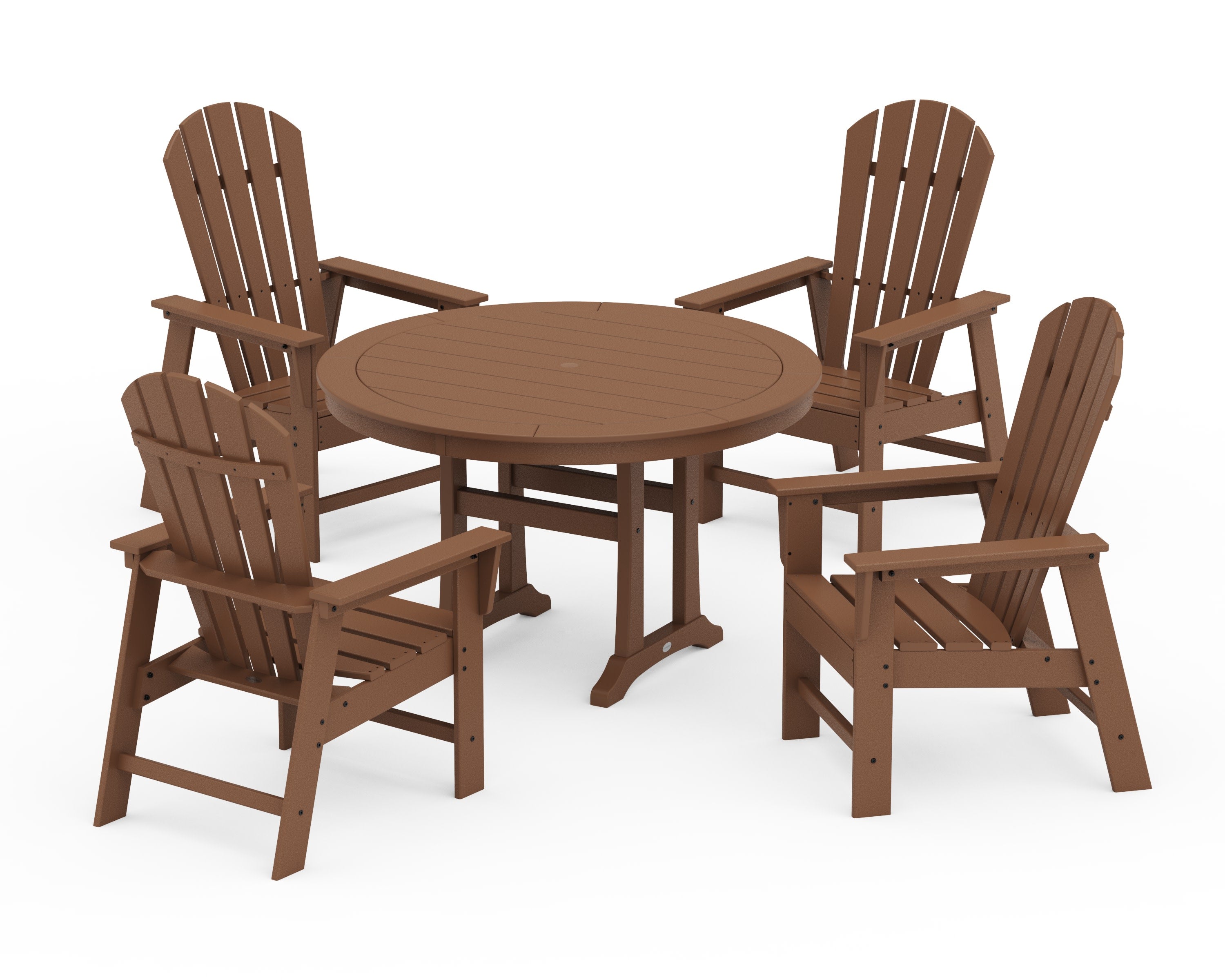 South Beach 5-Piece Round Dining Set with Trestle Legs in Teak