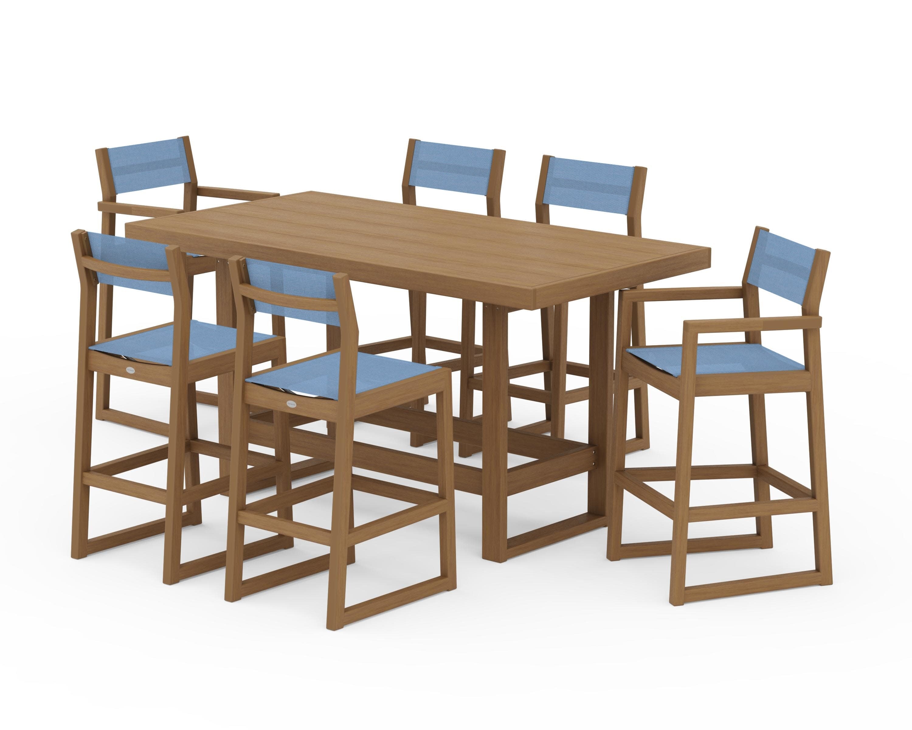 EDGE Sling 7-Piece Bar Table Set in Natural / Poolside Sling
