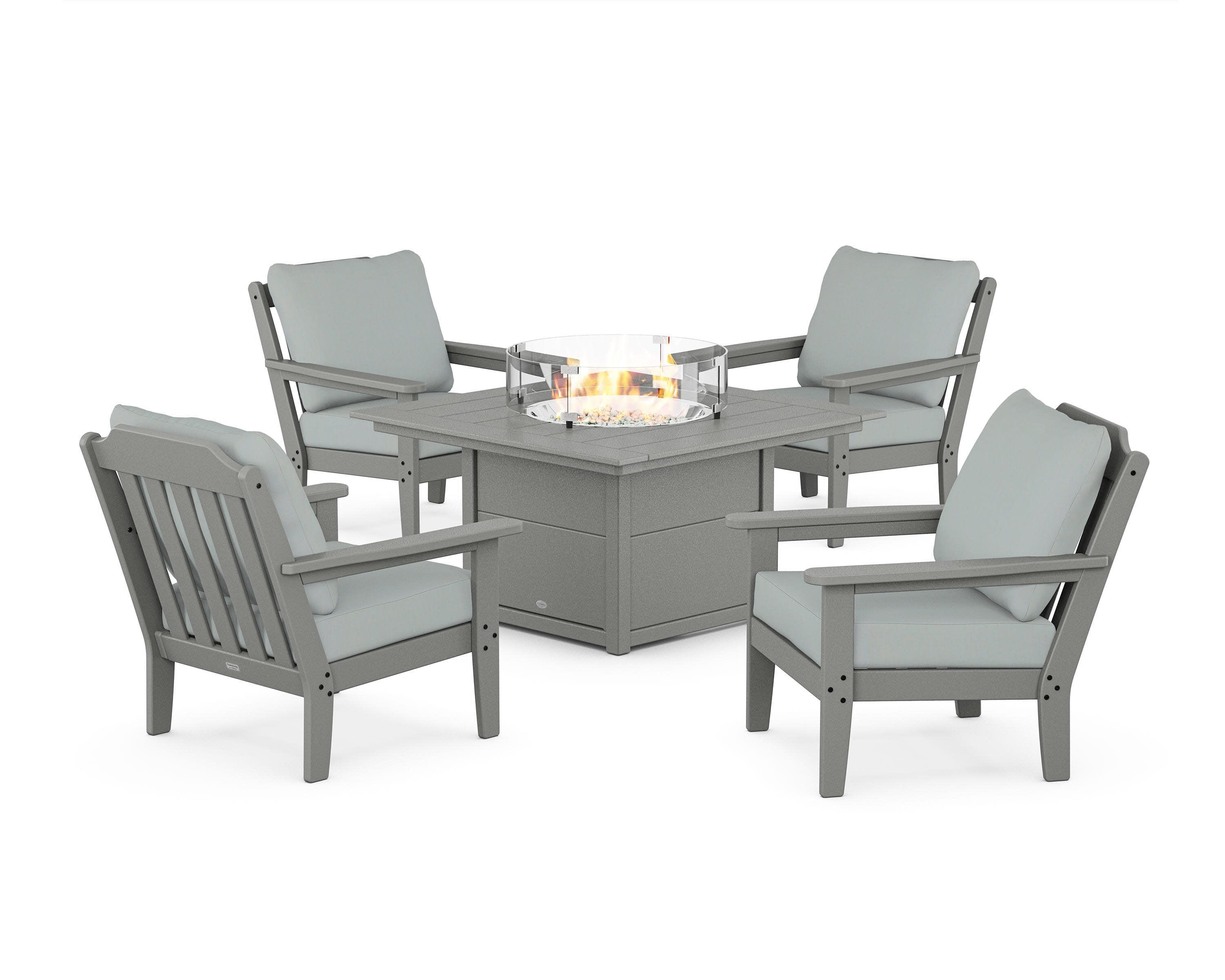 Cottage 5-Piece Deep Seating Set with Fire Pit Table in Slate Grey / Spa