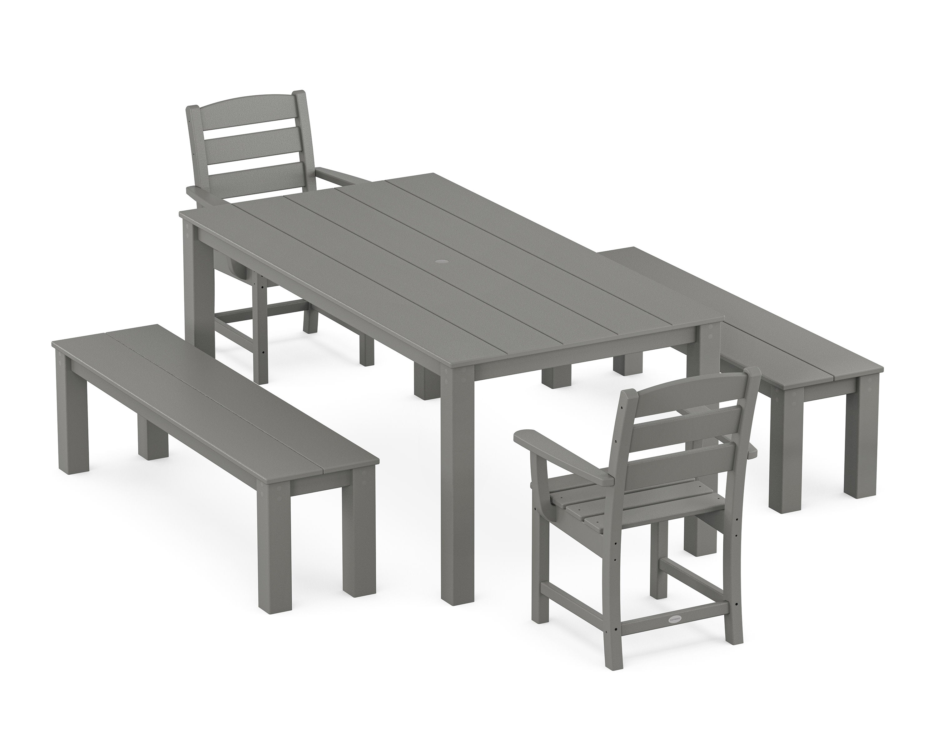 Lakeside 5-Piece Parsons Dining Set with Benches in Slate Grey
