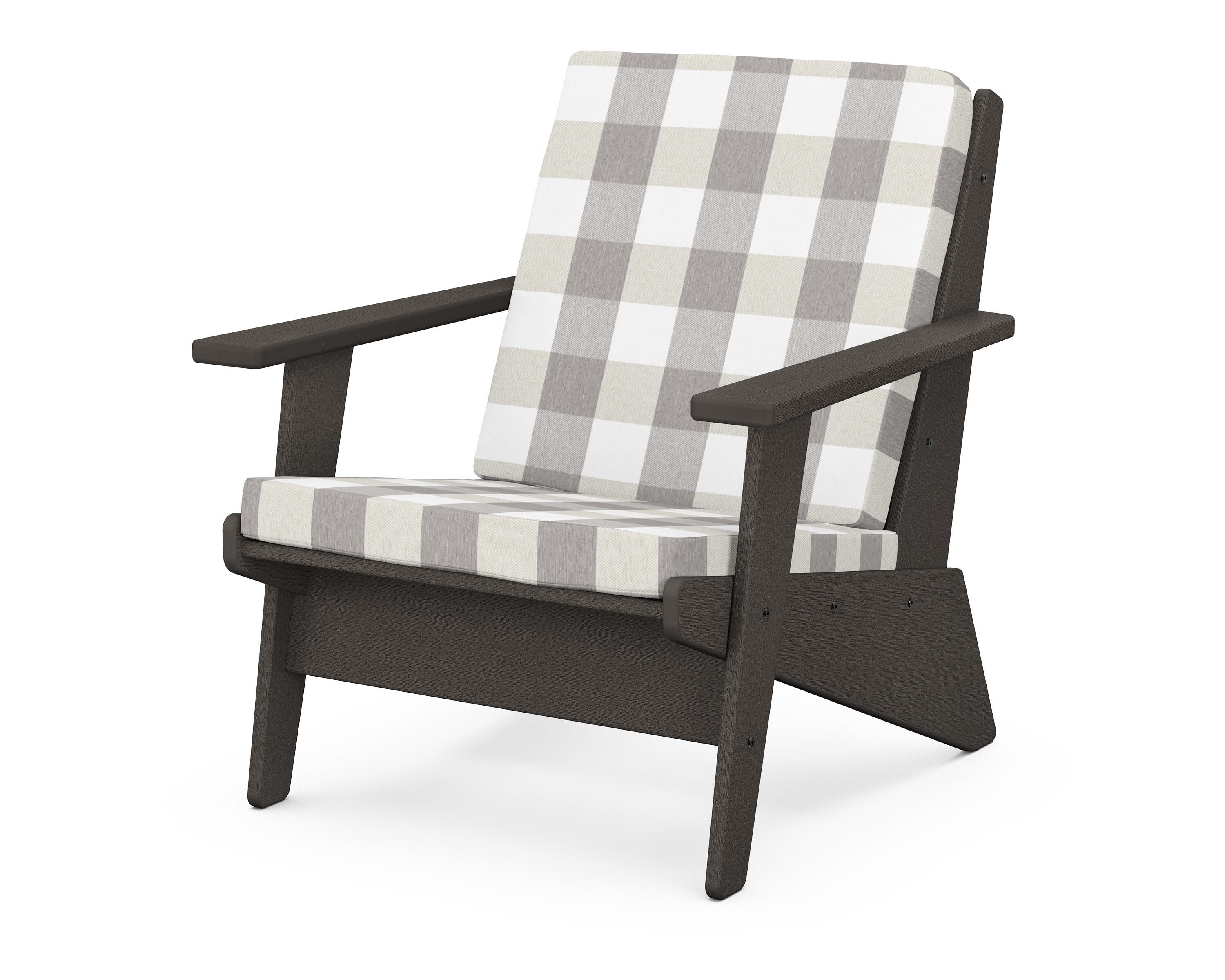 Riviera Modern Lounge Chair in Vintage Coffee / Buffalo Plaid Grey Mist