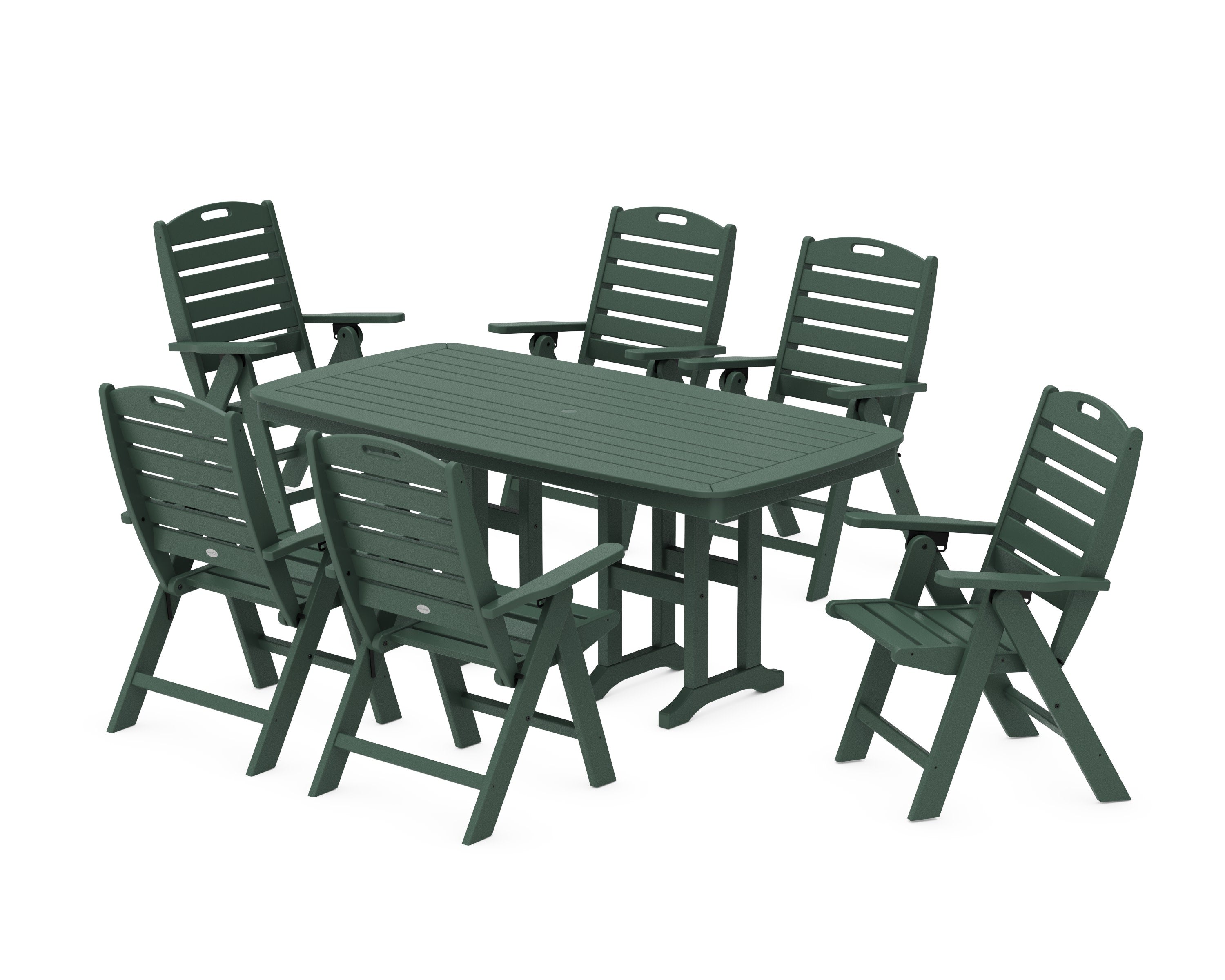 Nautical Folding Highback Chair 7-Piece Dining Set in Green