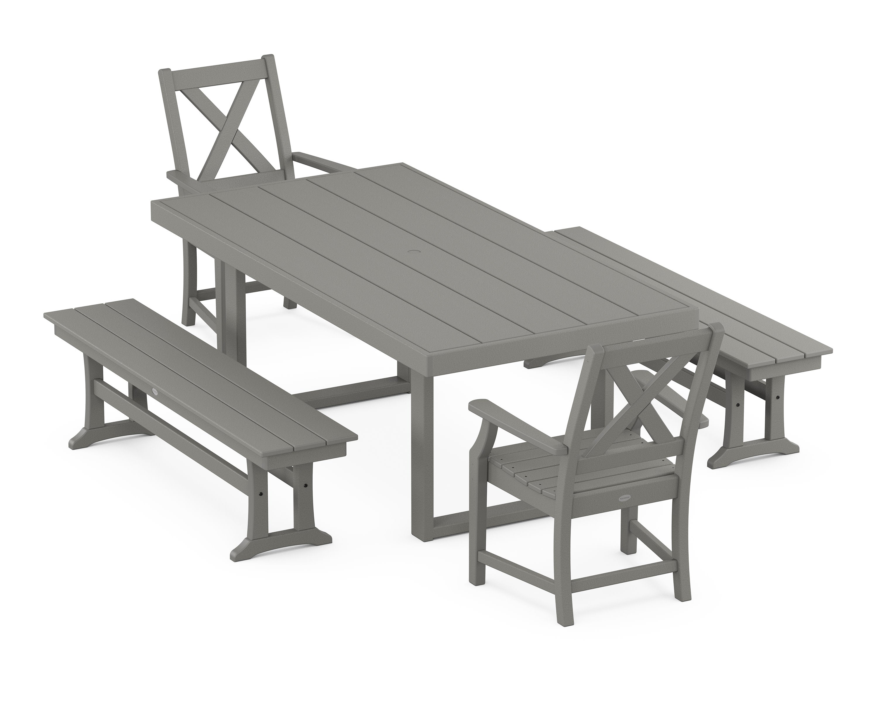 Braxton 5-Piece Dining Set with Benches in Slate Grey