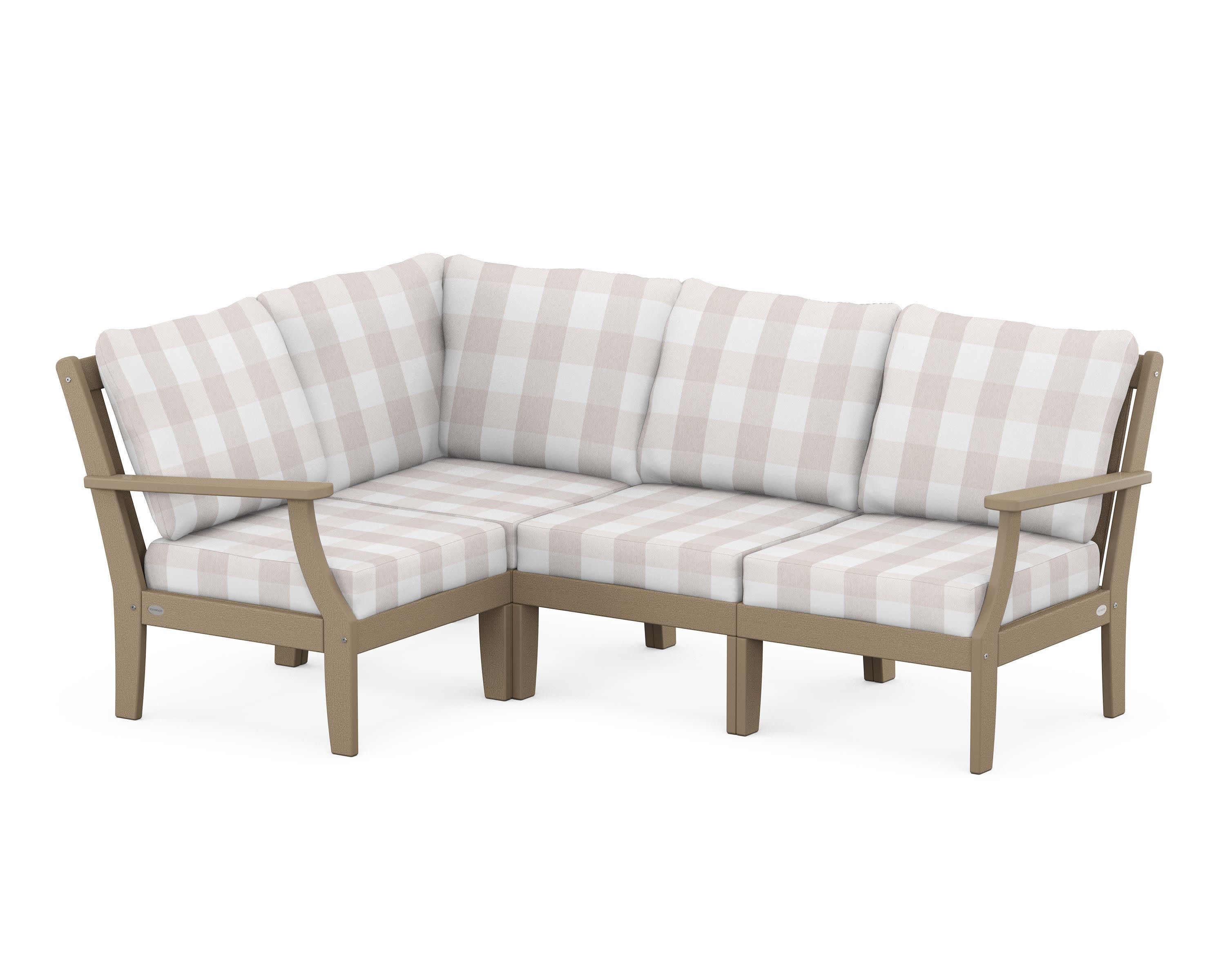 Braxton Modular 4-Piece Deep Seating Set in Vintage Sahara / Buffalo Plaid Dune Burlap
